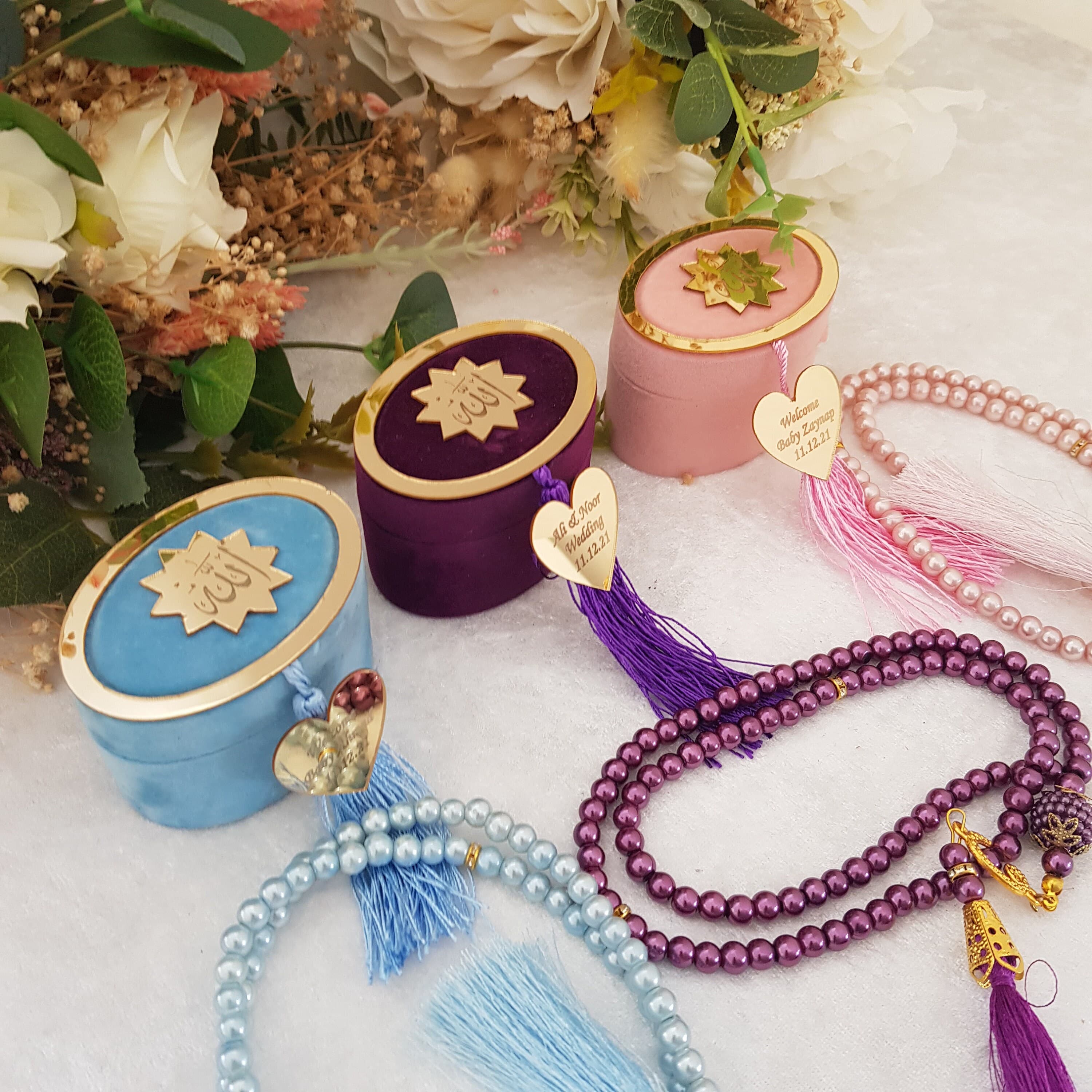 Personalized Prayer Beads Tasbeeh | Islamic Favors in Velvet Box