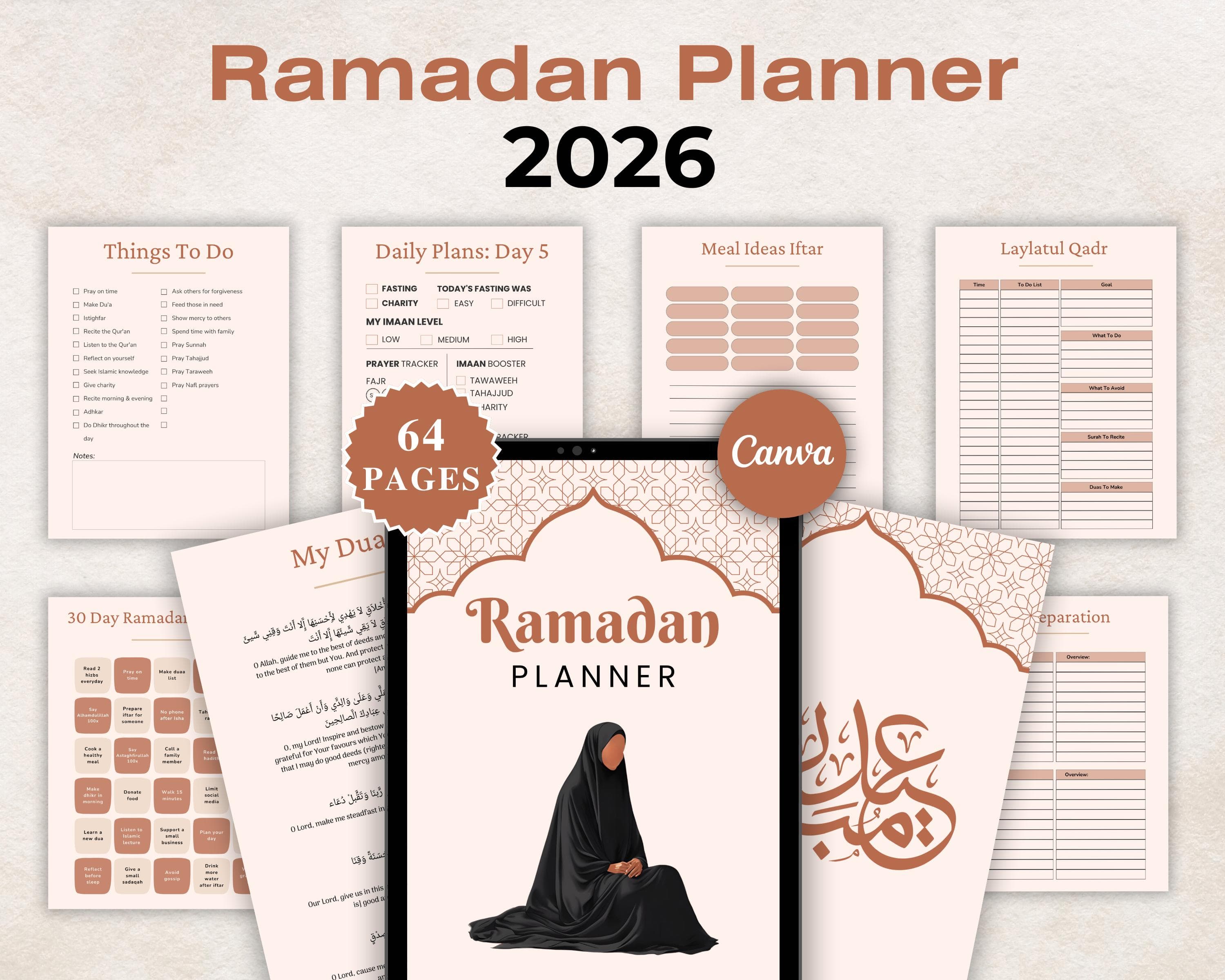Ramadan Planner 2026, Editable Canva Template, Printable PDF (Digital Download)