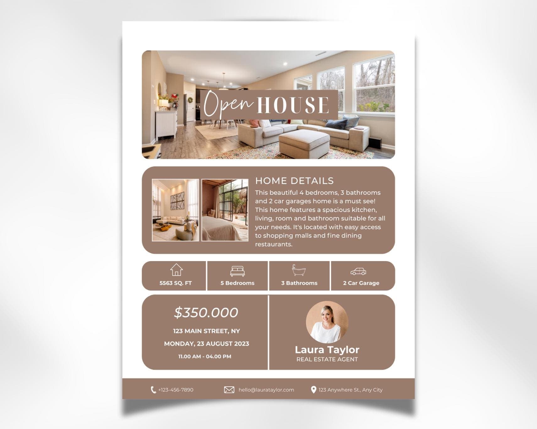 Brokers Open House Flyer Canva Template, Property Listing, Realtor Editable Flyer, Real Estate Marketing,