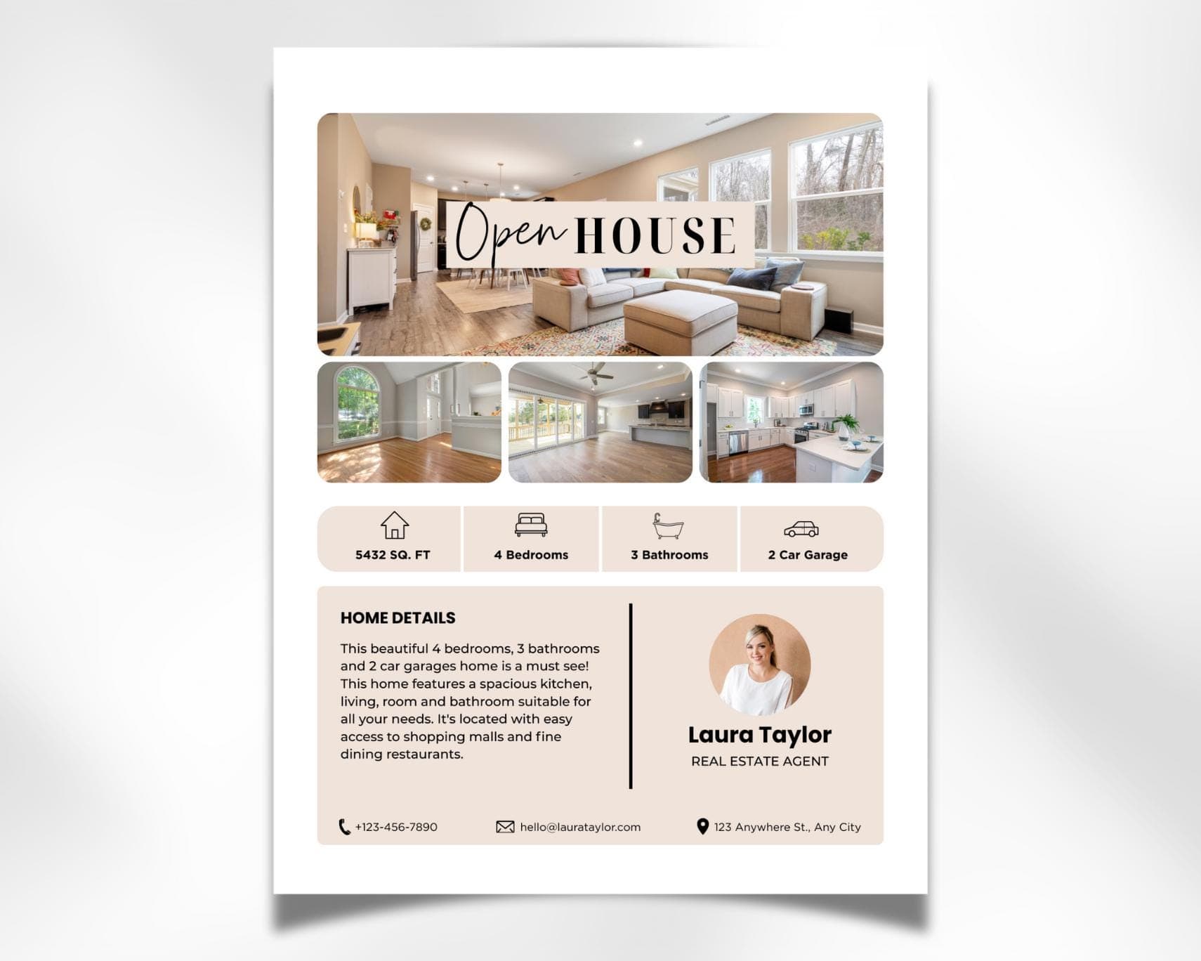 Brokers Open House Flyer Canva Template, Real Estate Editable Flyer, Property Listing