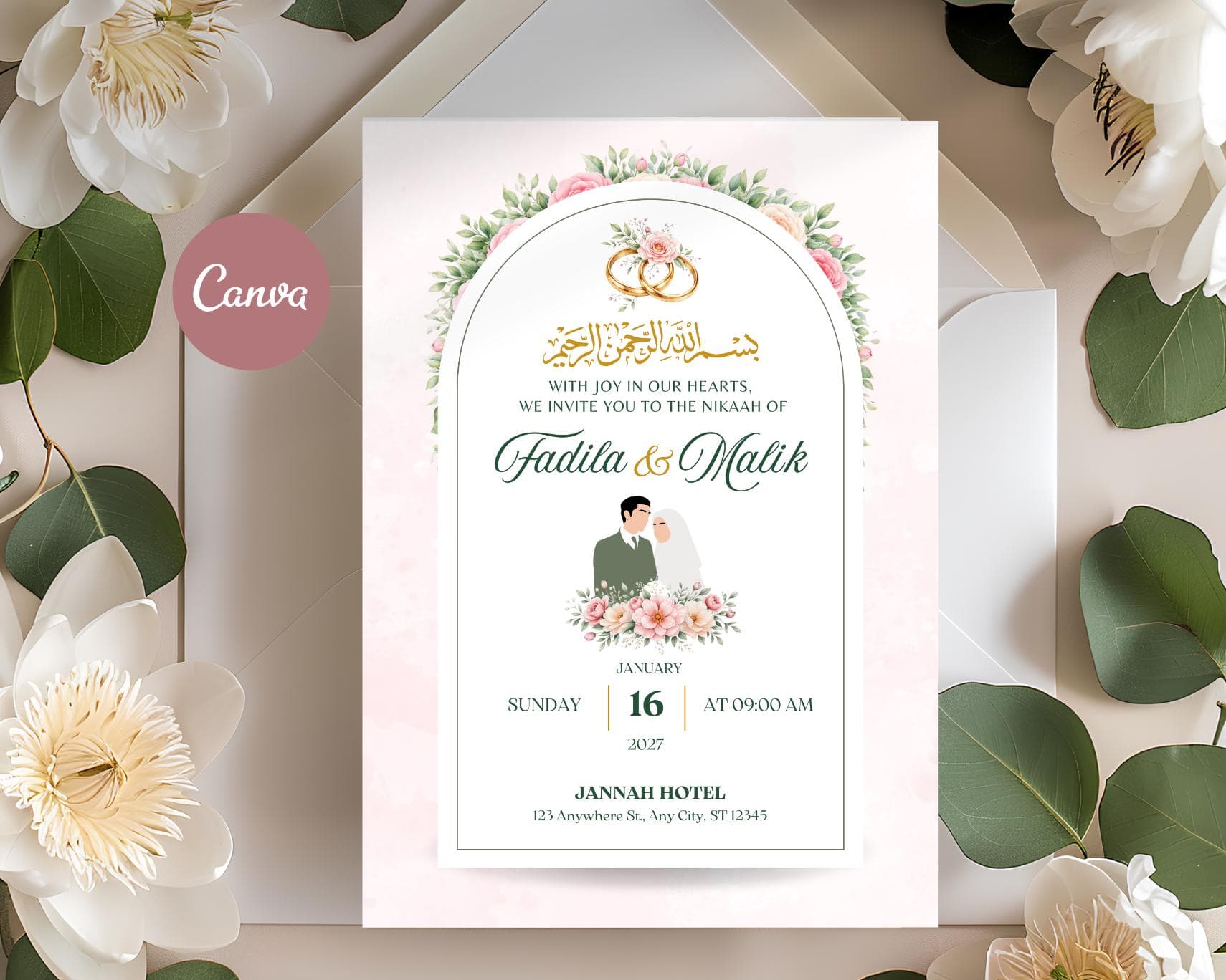 Muslim Wedding Invitation Template, Editable Nikah Card, Islamic Walima Invite (Digital Download)