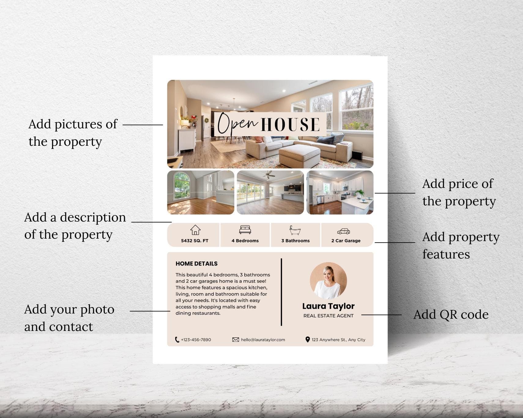 Brokers Open House Flyer Canva Template, Real Estate Editable Flyer, Property Listing - image 3