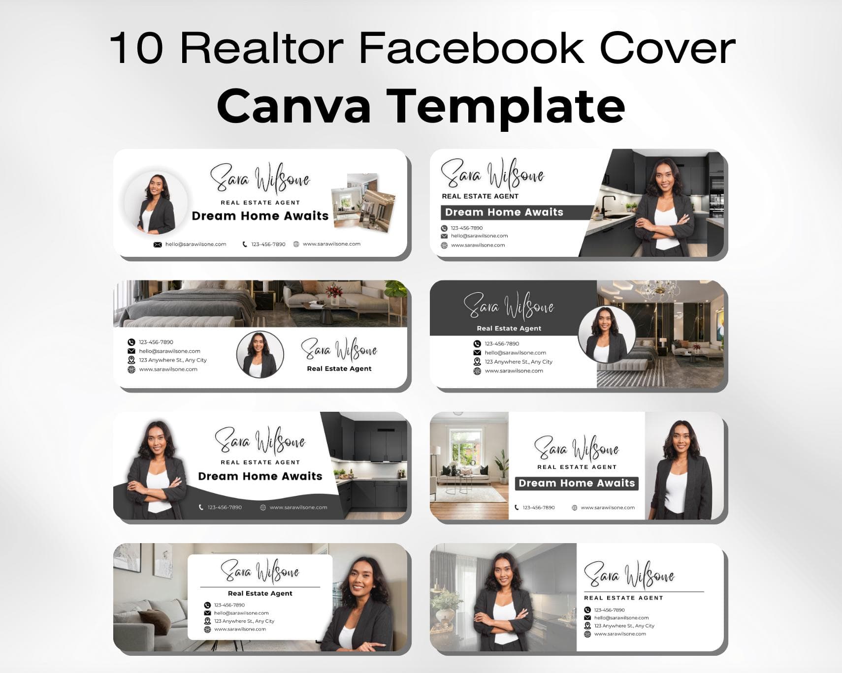 Realtor Facebook Cover, Real Estate Facebook Banner Black And White, Editable Canva Template