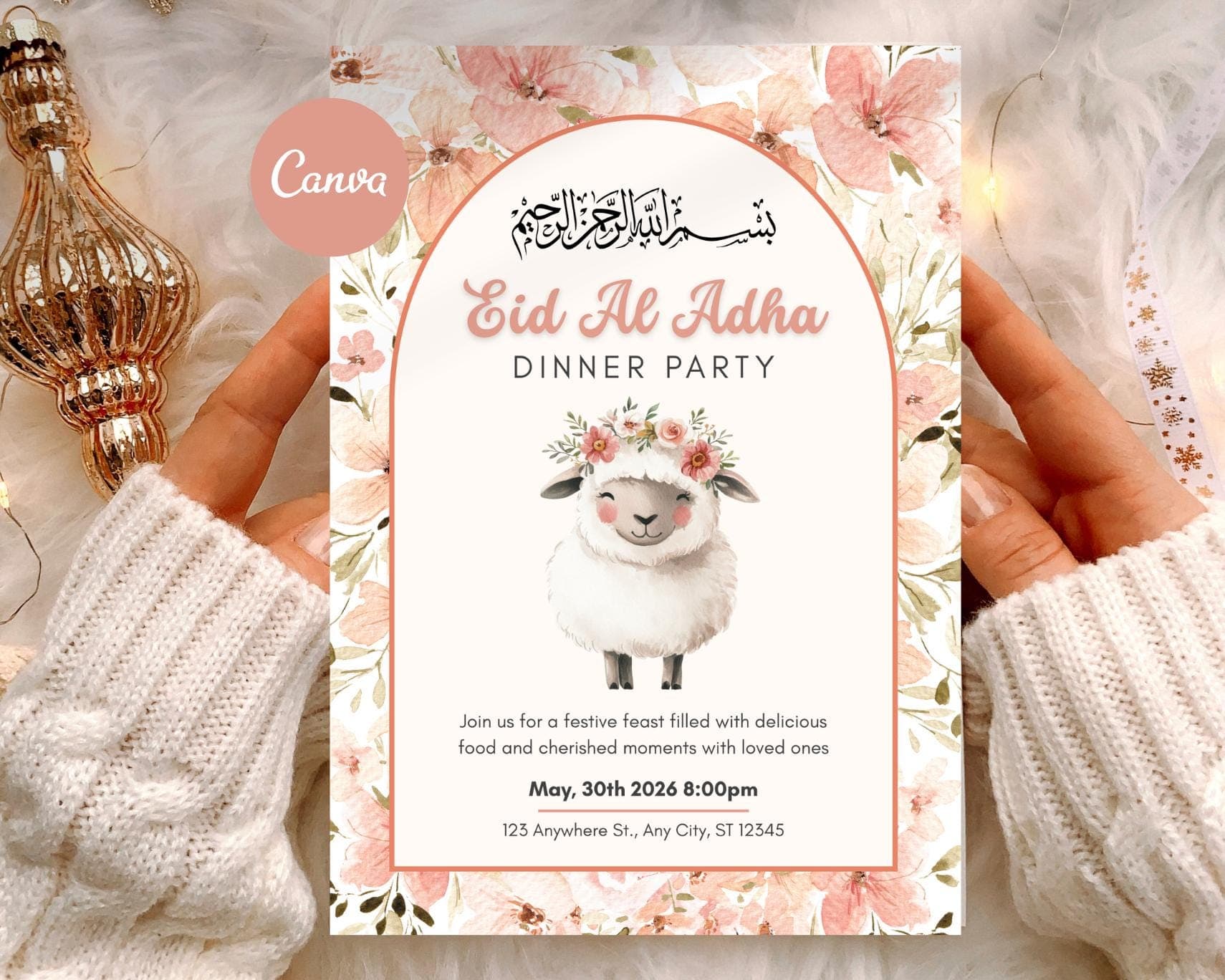 Eid Al Adha Party Invitation, Eid Invite Printable PDF, Editable Canva Template, Digital Download