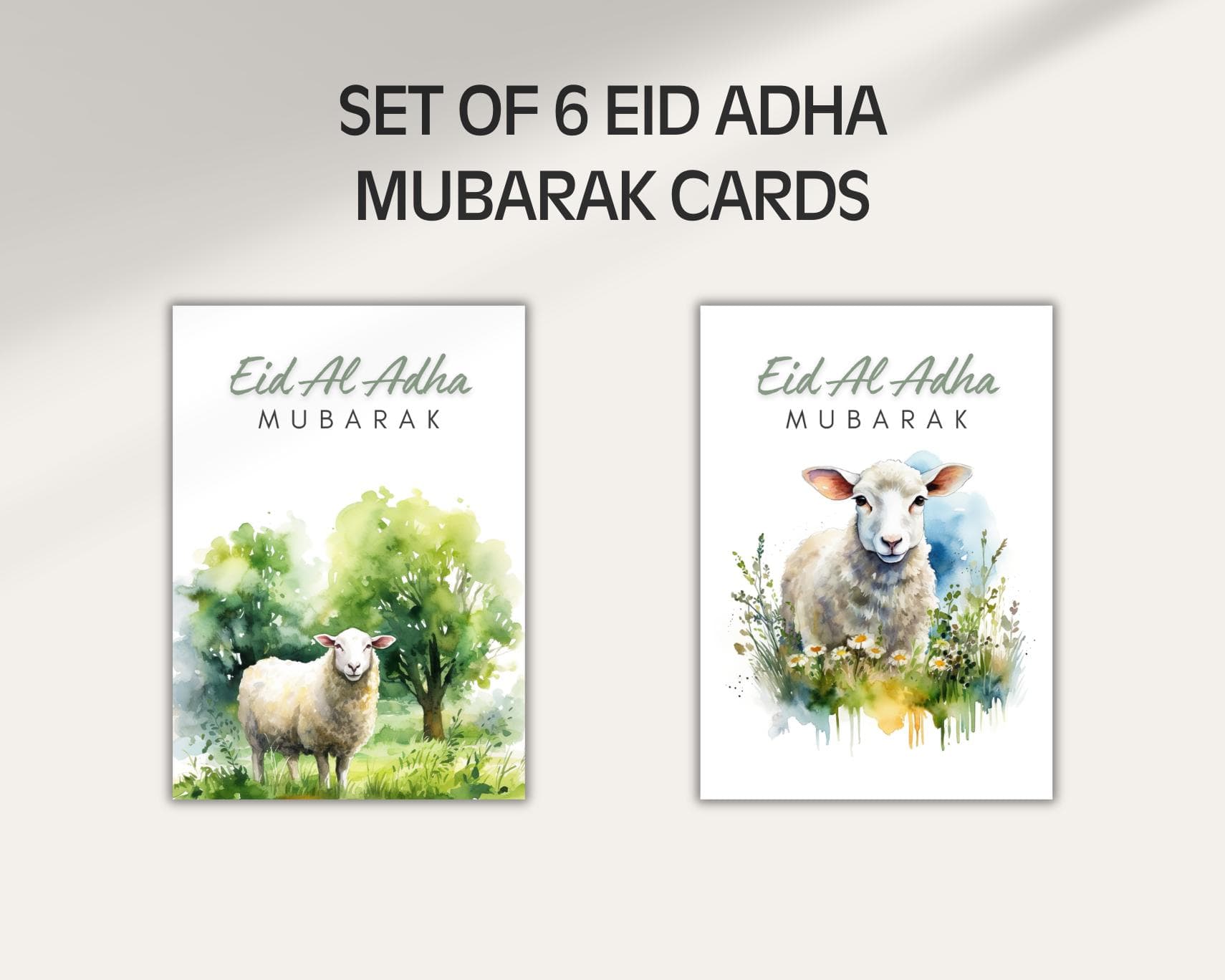 Set of 6 Watercolor Eid Al Adha Cards, Eid Mubarak Greetings (Digital Download) - image 5