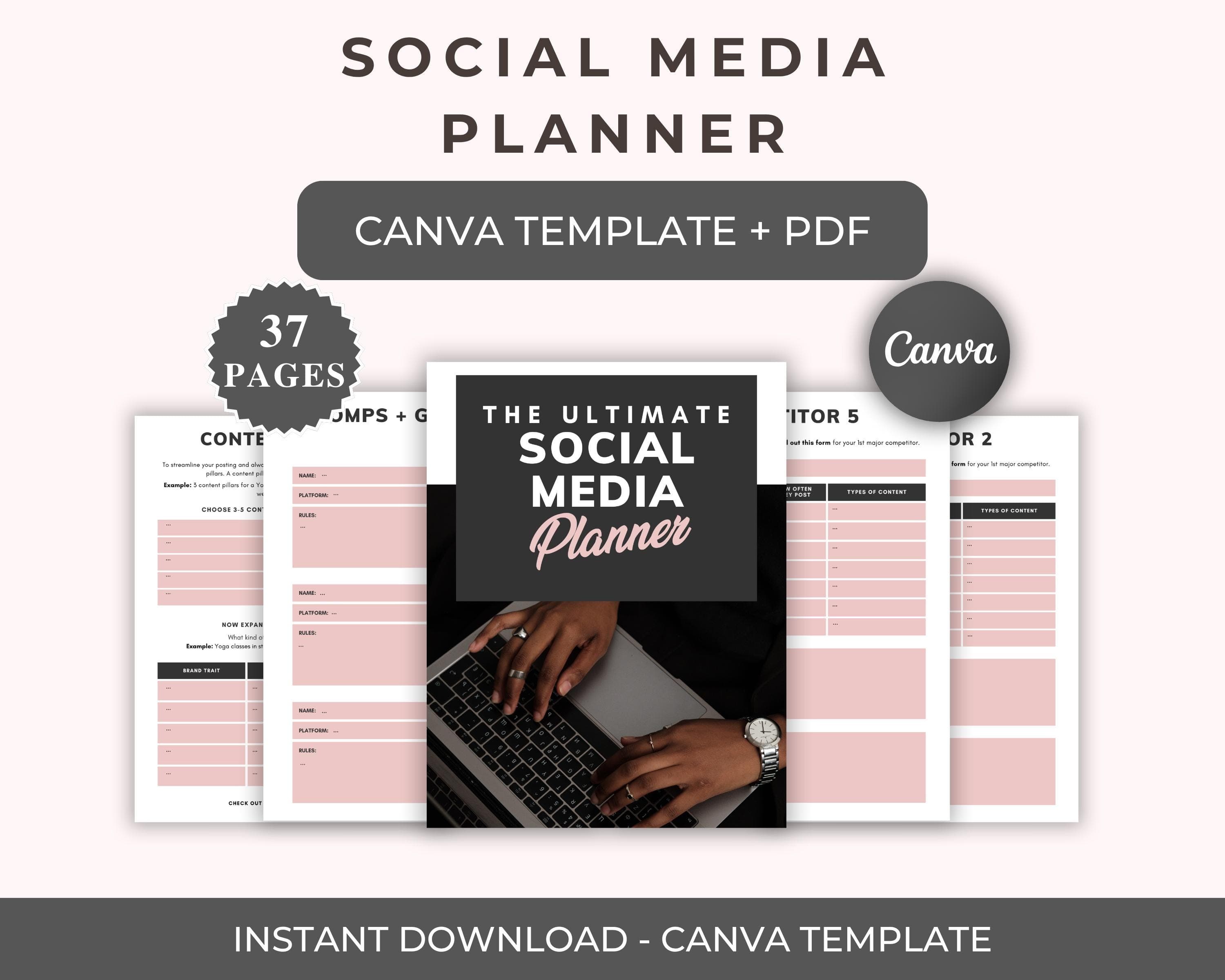Social Media Planner | Digital Download | Canva Template + Printable PDF