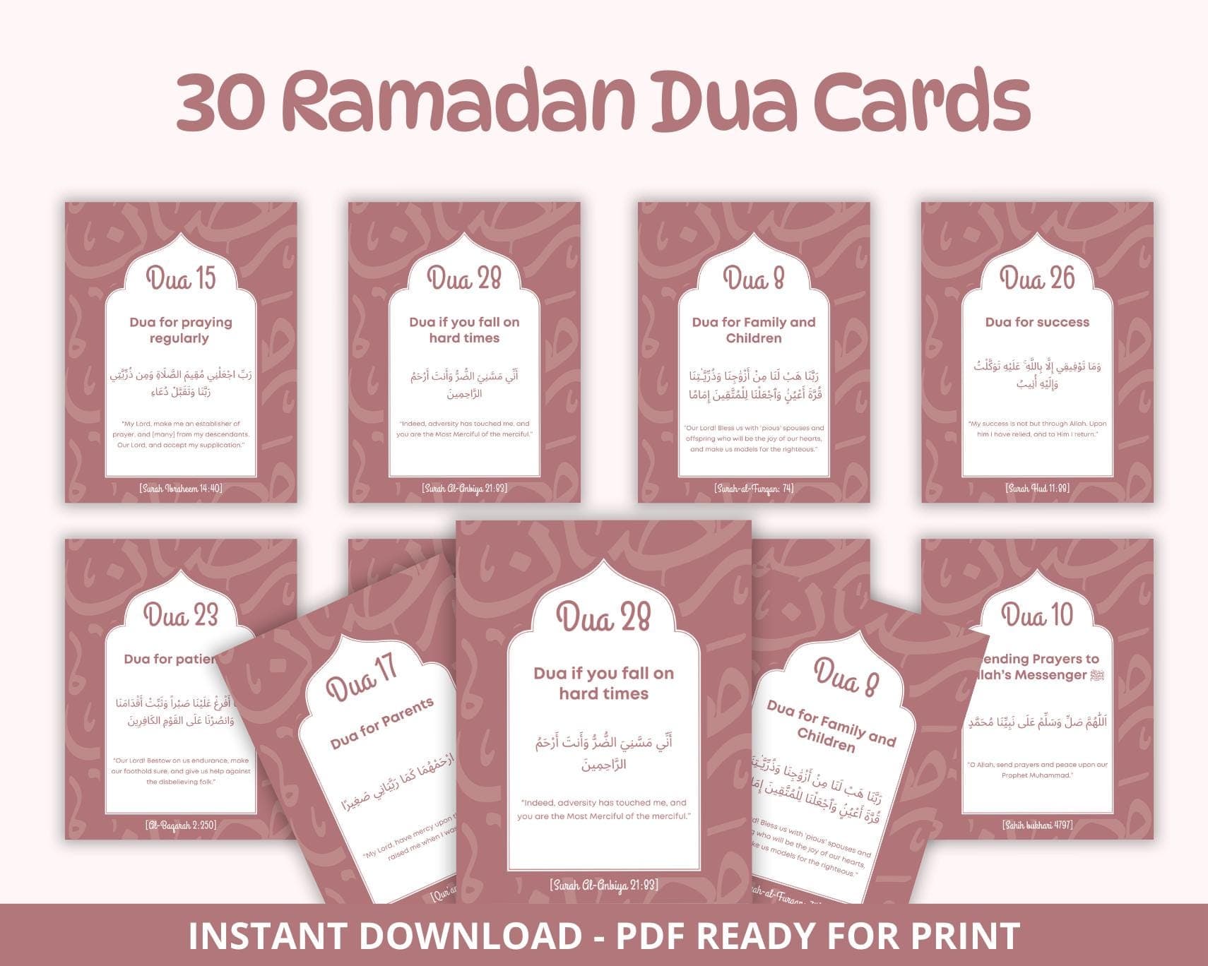 30 Ramadan Dua Cards, Dua from Quran and Hadith, PDF Printable, Instant Download