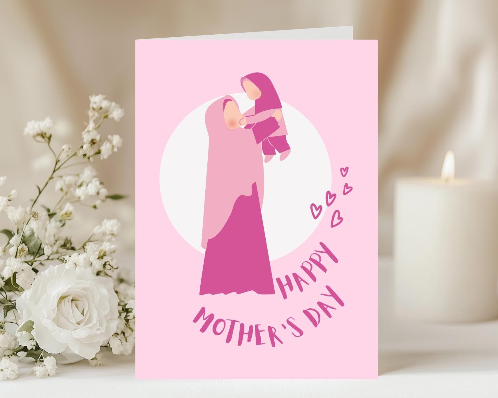 Muslim Mother's Day Card, Hijabi Mom With Daughter Card, Digital download - image 3