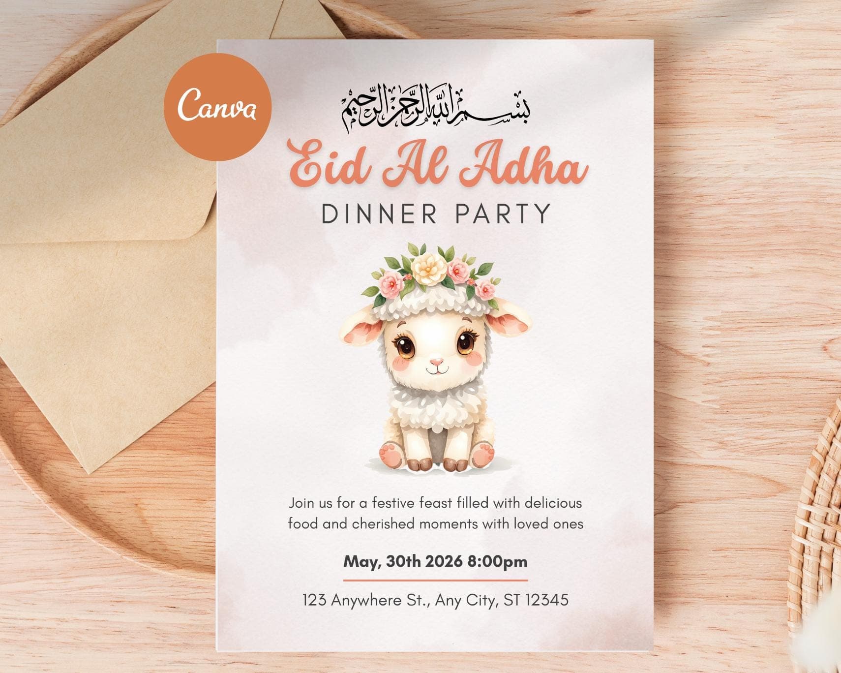 Eid Al Adha Party Invitation, Eid Invite Printable PDF, Editable Canva Template, Digital Download