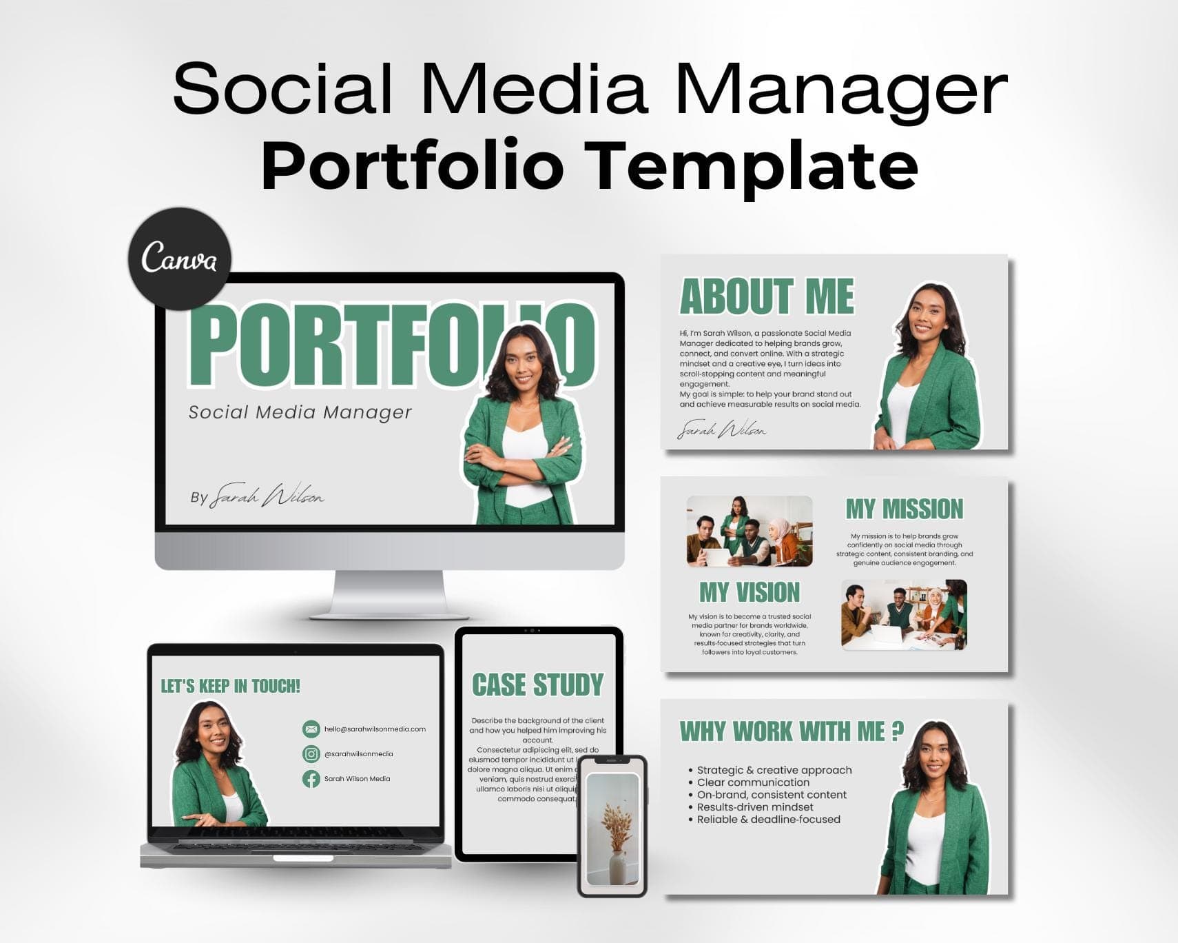 Social Media Manager Portfolio Template – Editable On Canva – Virtual Assistant