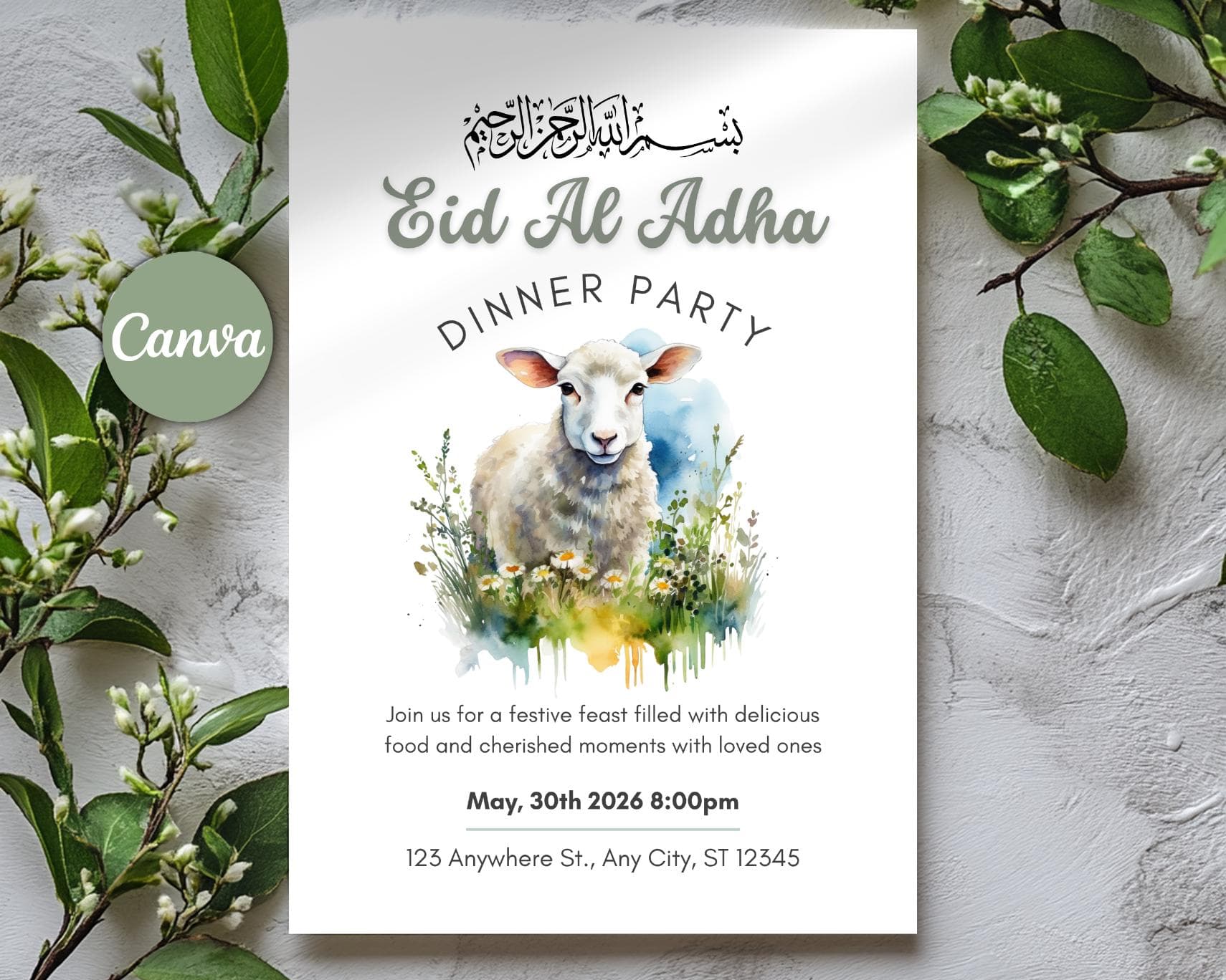 Eid Al Adha Party Invitation, Eid Invite Printable PDF, Editable Canva Template, Digital Download