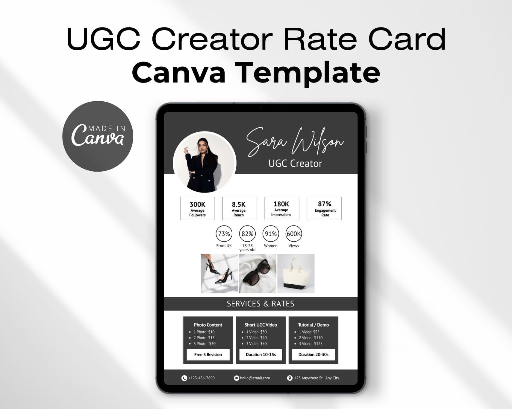 UGC Rate Card, Canva Template, Influencer Pricing Guide