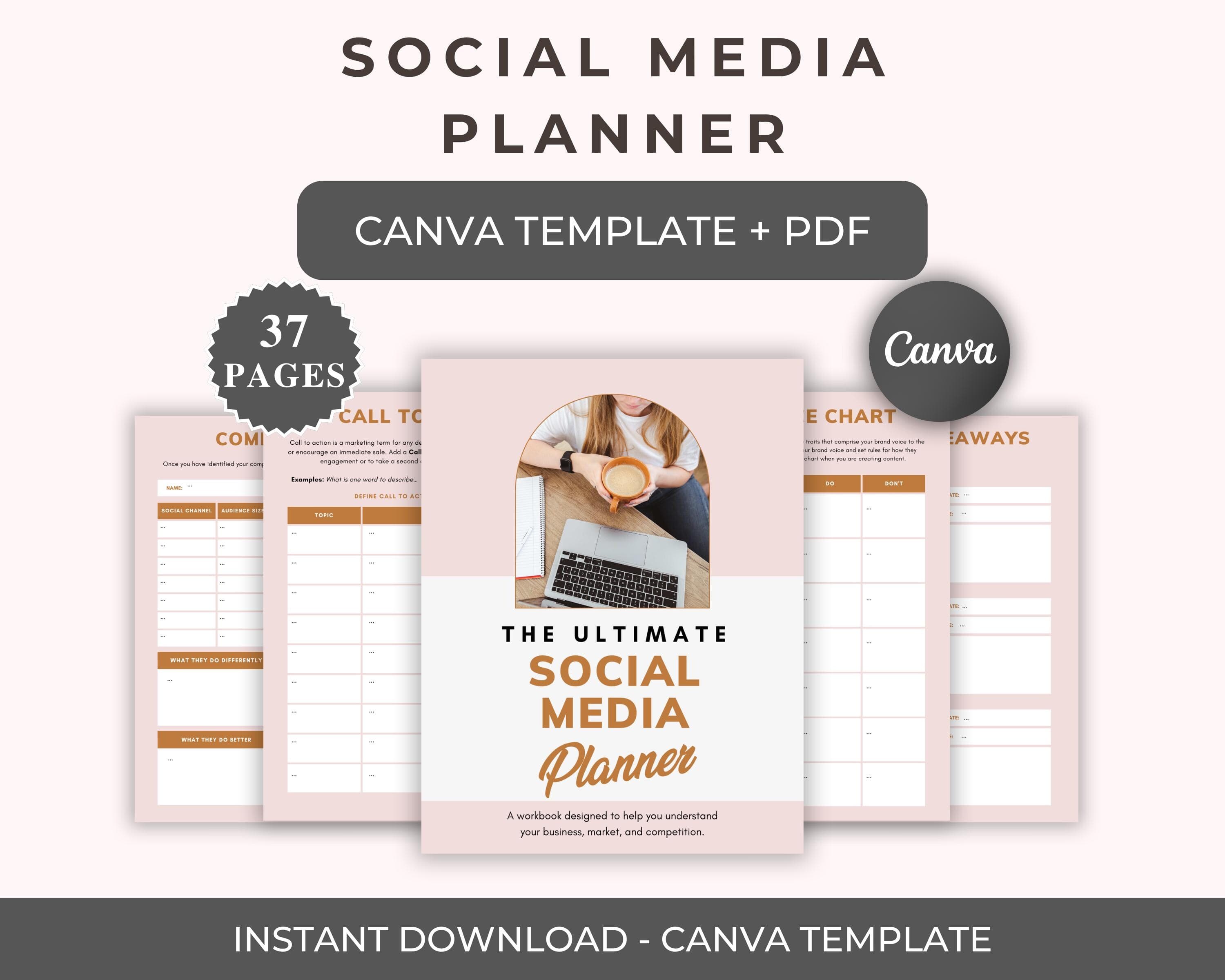 Social Media Planner | Digital Download | Canva Template + Printable PDF
