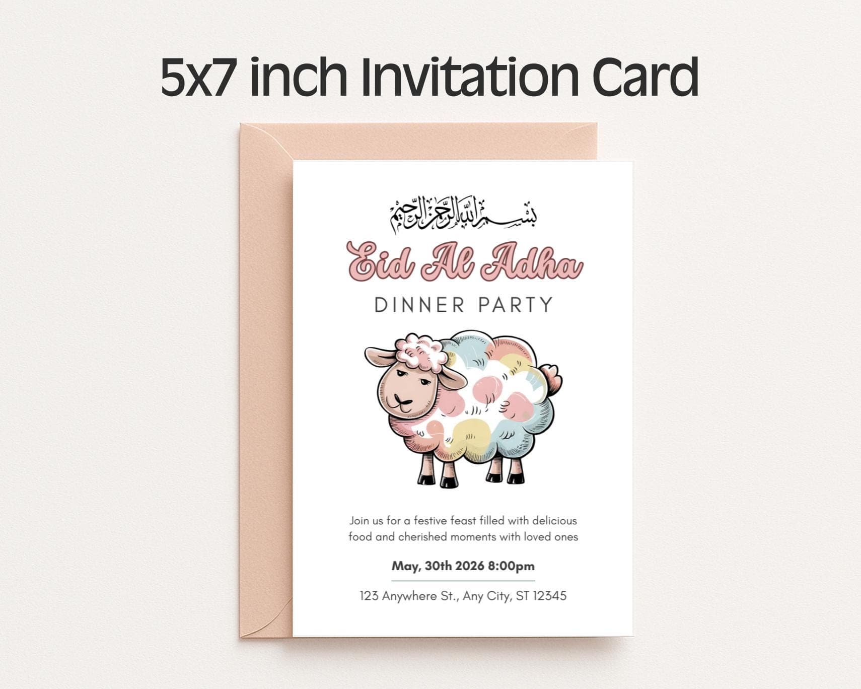 Eid Al Adha Dinner Party Invitation, Pastel Sheep Design (Digital Download) - image 4