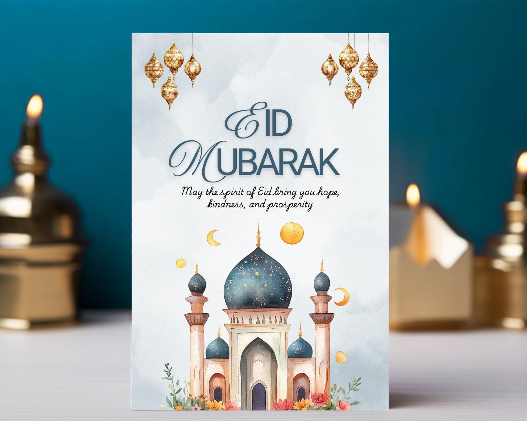 Eid Mubarak Cards, Printable PDF, Happy Eid Editable Canva Template, Digital Download