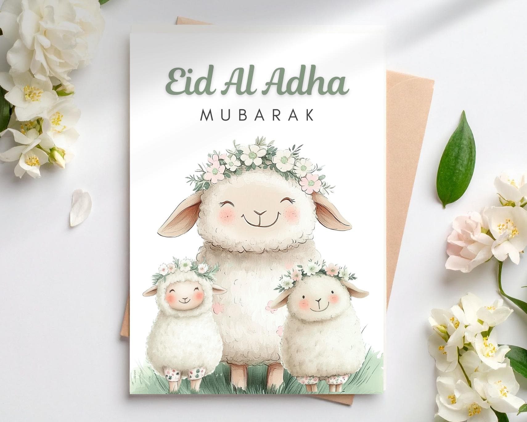 Eid Al Adha Mubarak Card, Printable Greeting Card, Floral Sheep (Digital Download)
