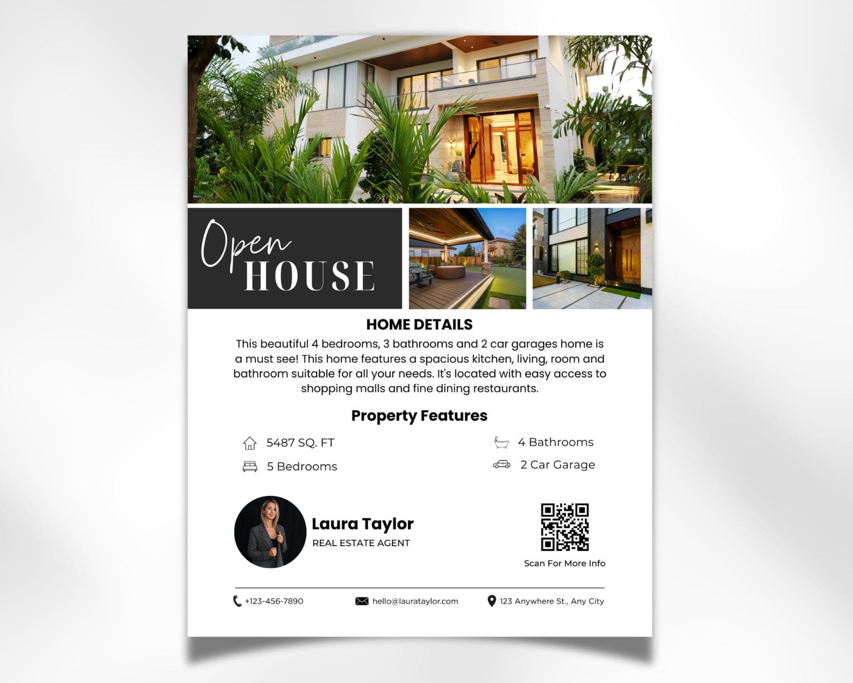 Brokers Open House Flyer Canva Template With QR Code, Property Listing, Real Estate Marketing