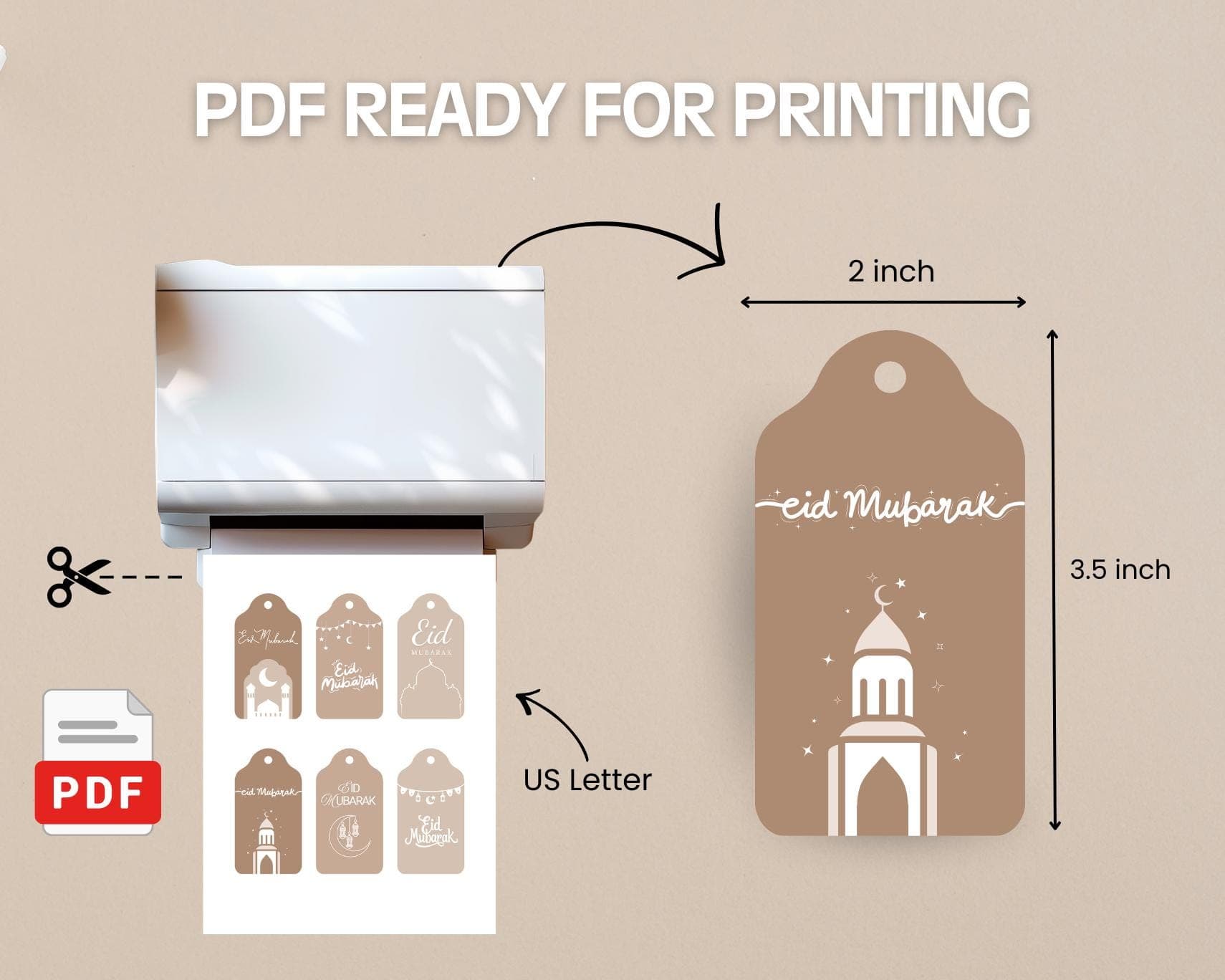 Printable Eid Mubarak Gift Tags, Neutral Ramadan Tags, Digital Download - image 4
