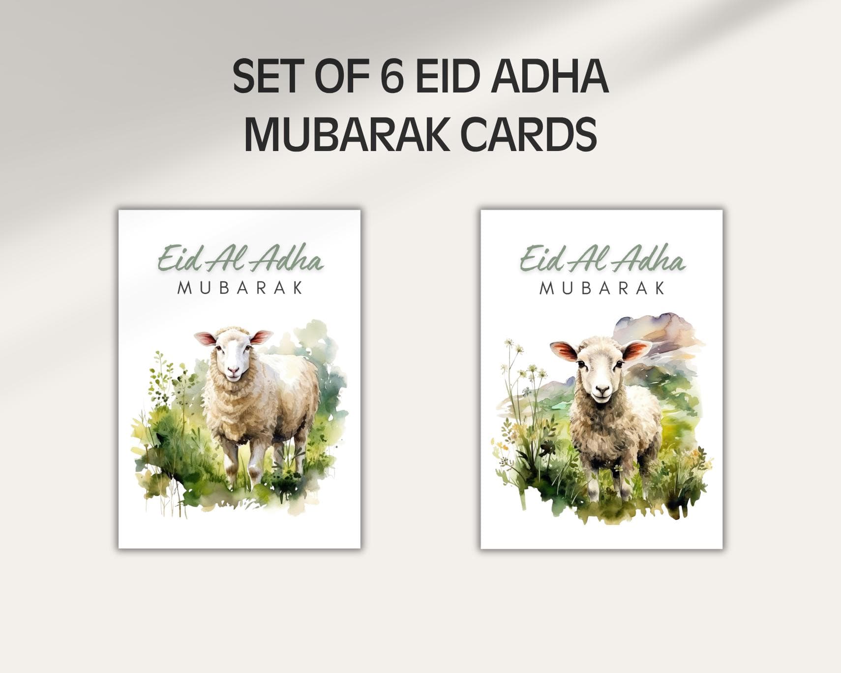 Set of 6 Watercolor Eid Al Adha Cards, Eid Mubarak Greetings (Digital Download) - image 4