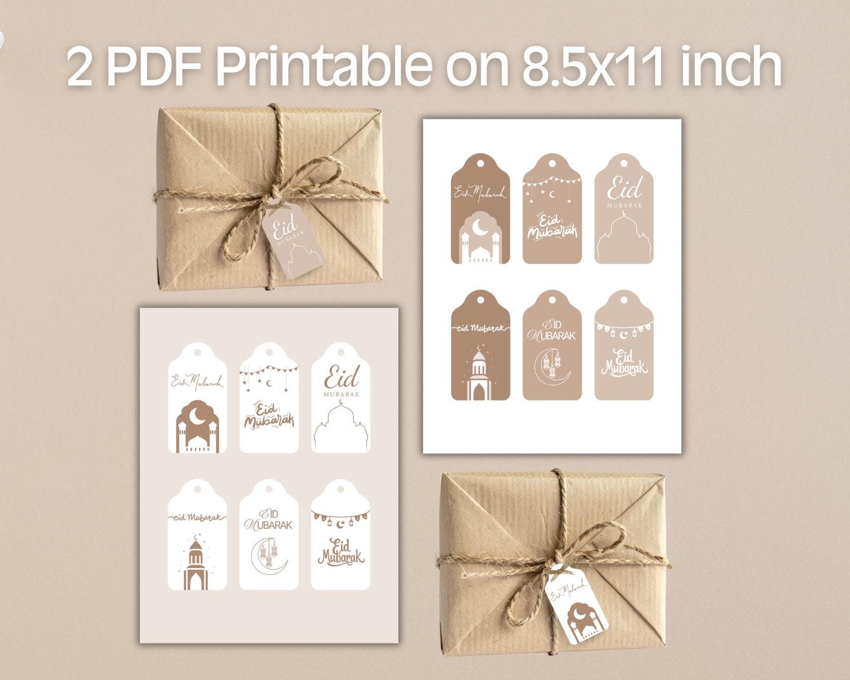 Printable Eid Mubarak Gift Tags, Neutral Ramadan Tags, Digital Download - image 3