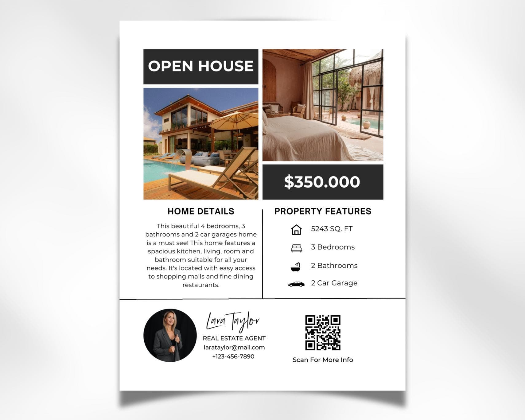 Brokers Open House Flyer Canva Template, Realtor Black And White Editable Flyer, Property Listing