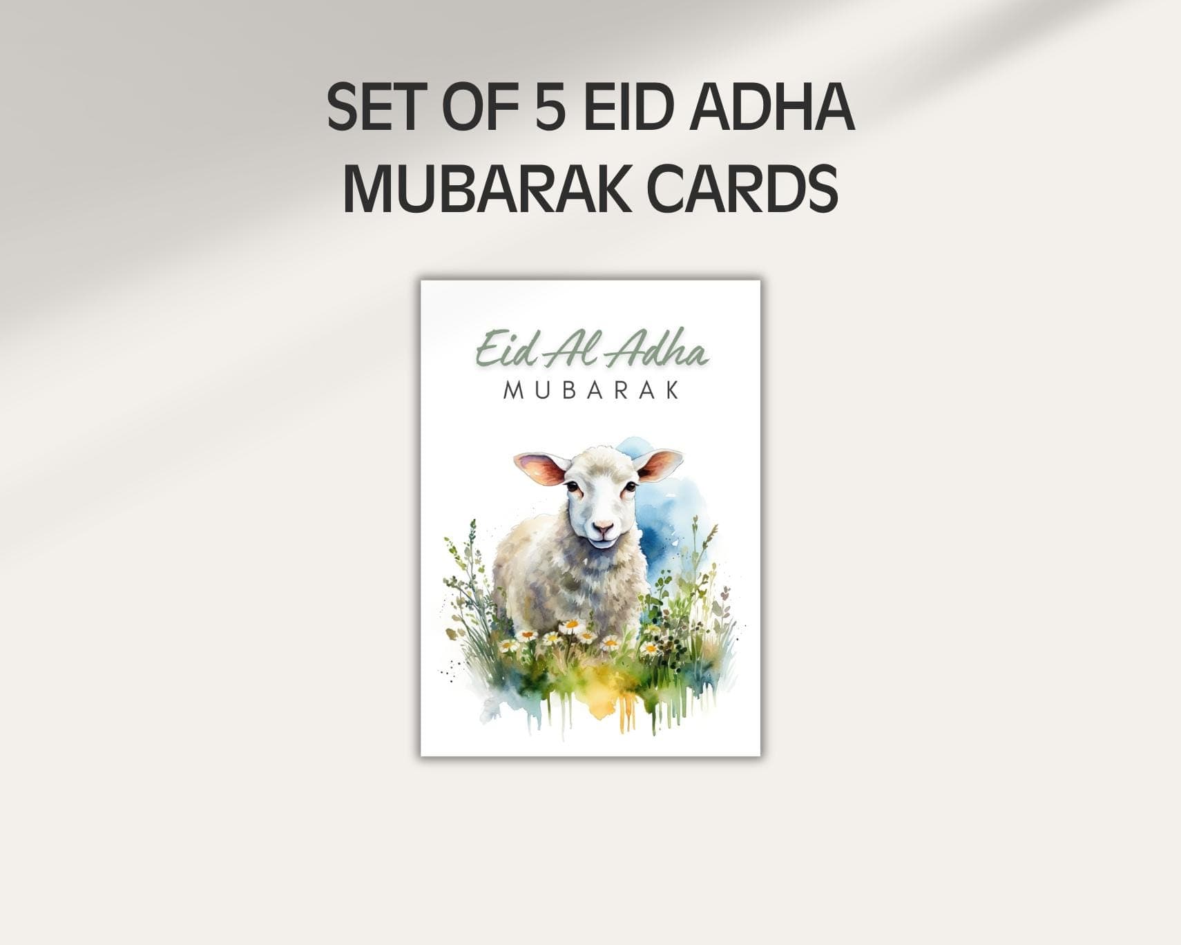 Set of 5 Watercolor Eid Al Adha Cards, Eid Mubarak Greetings (Digital Download) - image 5