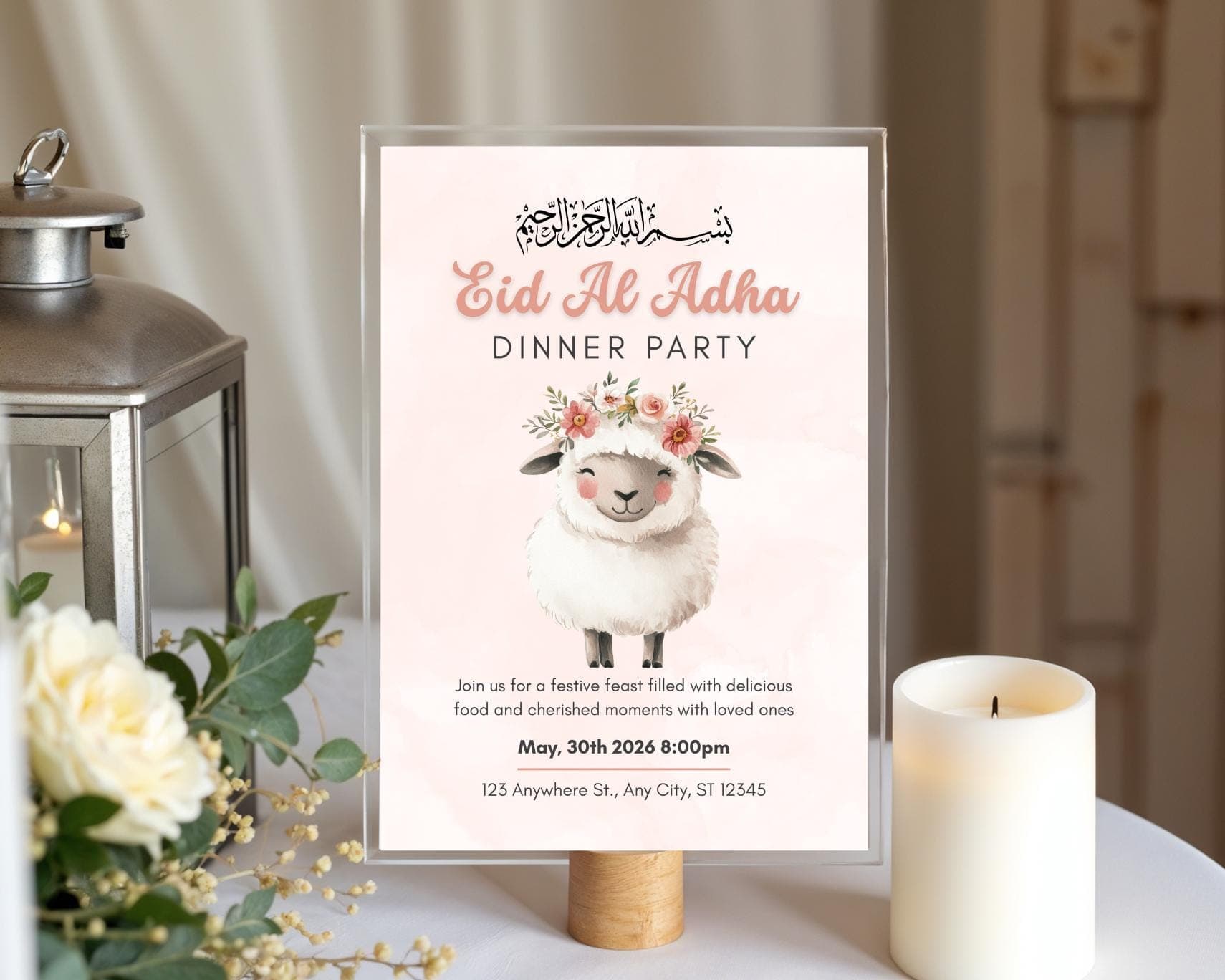 Eid Al Adha Invitation, Floral Invite Printable PDF, Editable Canva Template, Digital Download - image 4