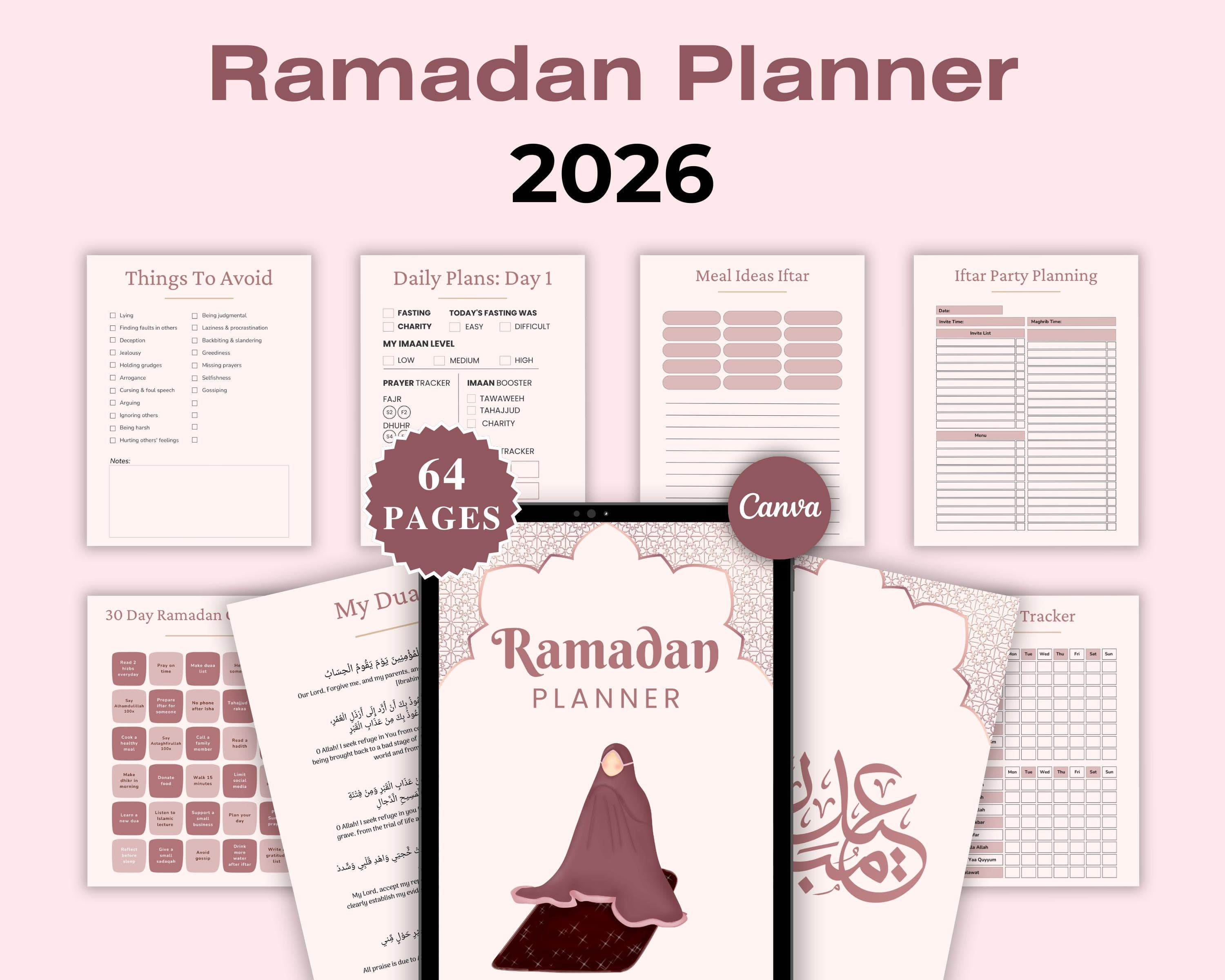 Ramadan Planner 2026, Editable Canva Template, Printable PDF (Digital Download)