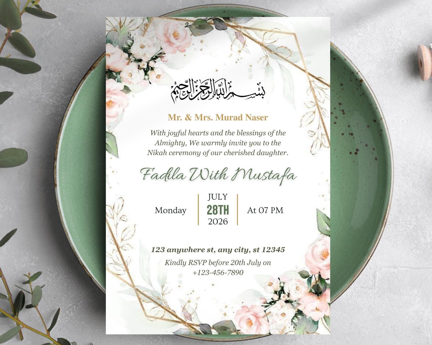 Floral Muslim Wedding Invitation, Editable Nikkah Card, Islamic Walima Invite (Digital Download) - image 5