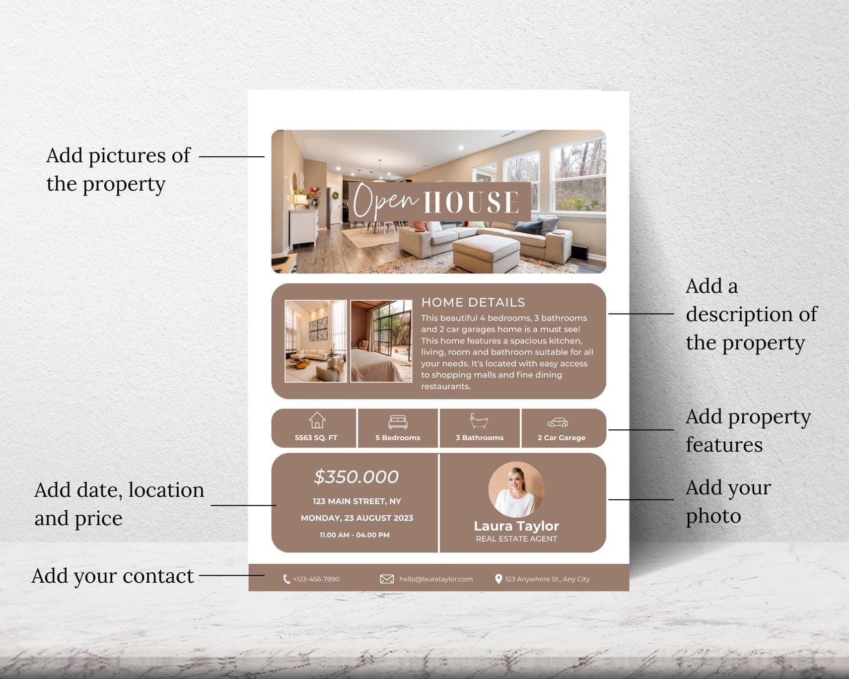 Brokers Open House Flyer Canva Template, Property Listing, Realtor Editable Flyer, Real Estate Marketing, - image 3