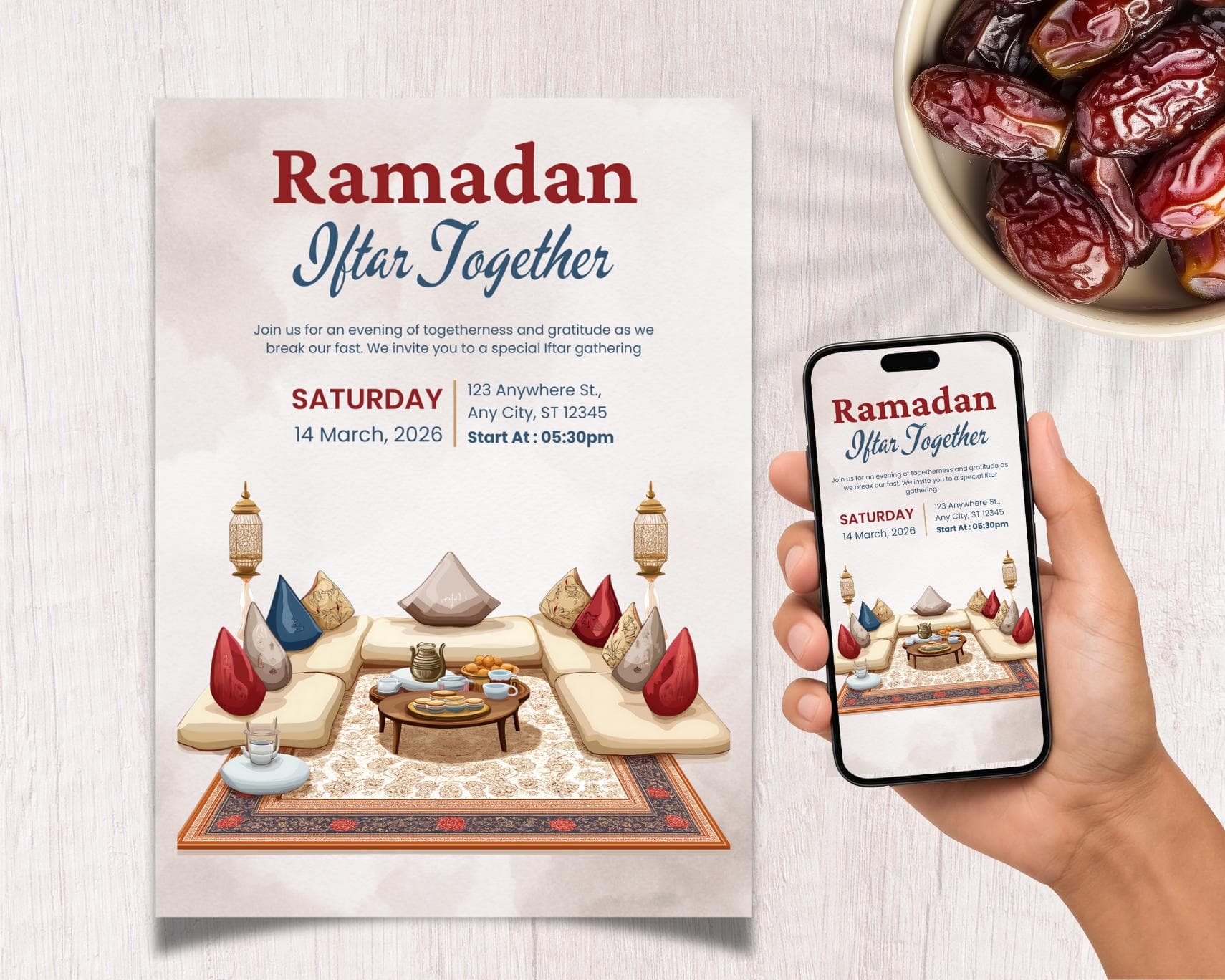 Iftar Invitation Editable Canva Template, Ramadan Dinner Invite, Printable PDF, Instant Download
