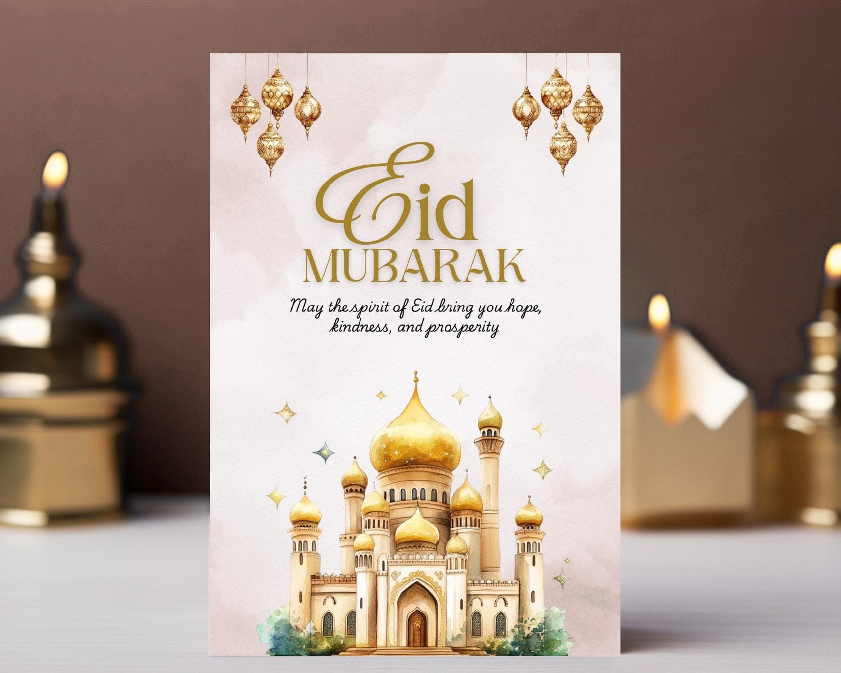 Eid Mubarak Cards, Printable PDF, Happy Eid Editable Canva Template, Digital Download, Watercolor Card