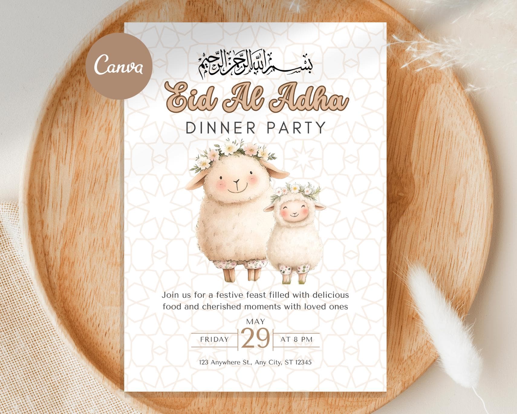 Eid Al Adha Party Invitation, Eid Invite Printable PDF, Editable Canva Template, Digital Download