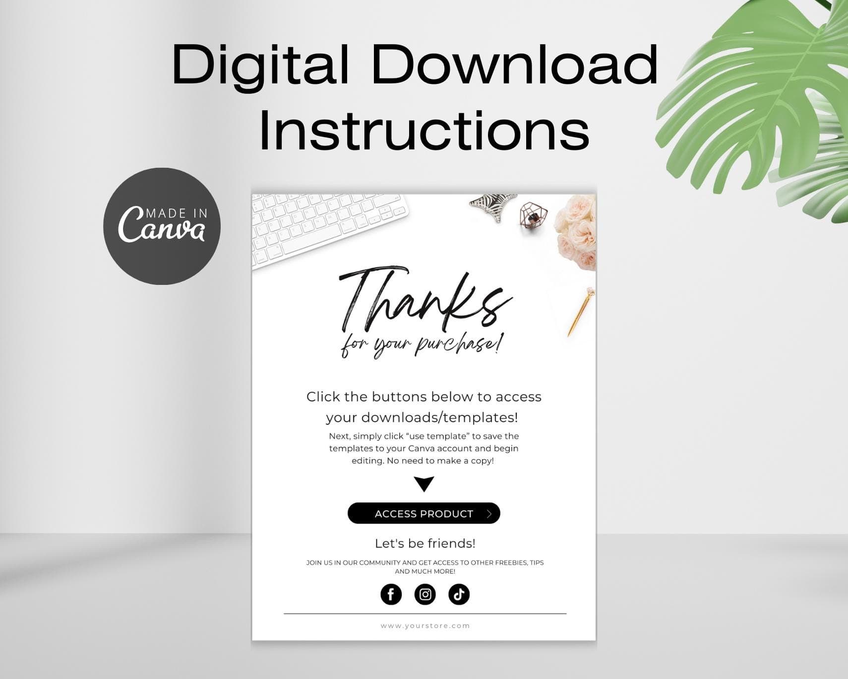 Digital Download Instruction Template, Canva Instructions, Digital Product Canva, Template Link, Link Page, Pdf Canva , Thank You Purchase.