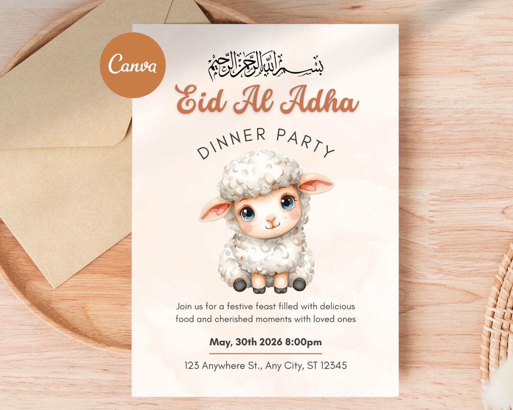 Eid Al Adha Party Invitation, Eid Invite Printable PDF, Editable Canva Template, Digital Download