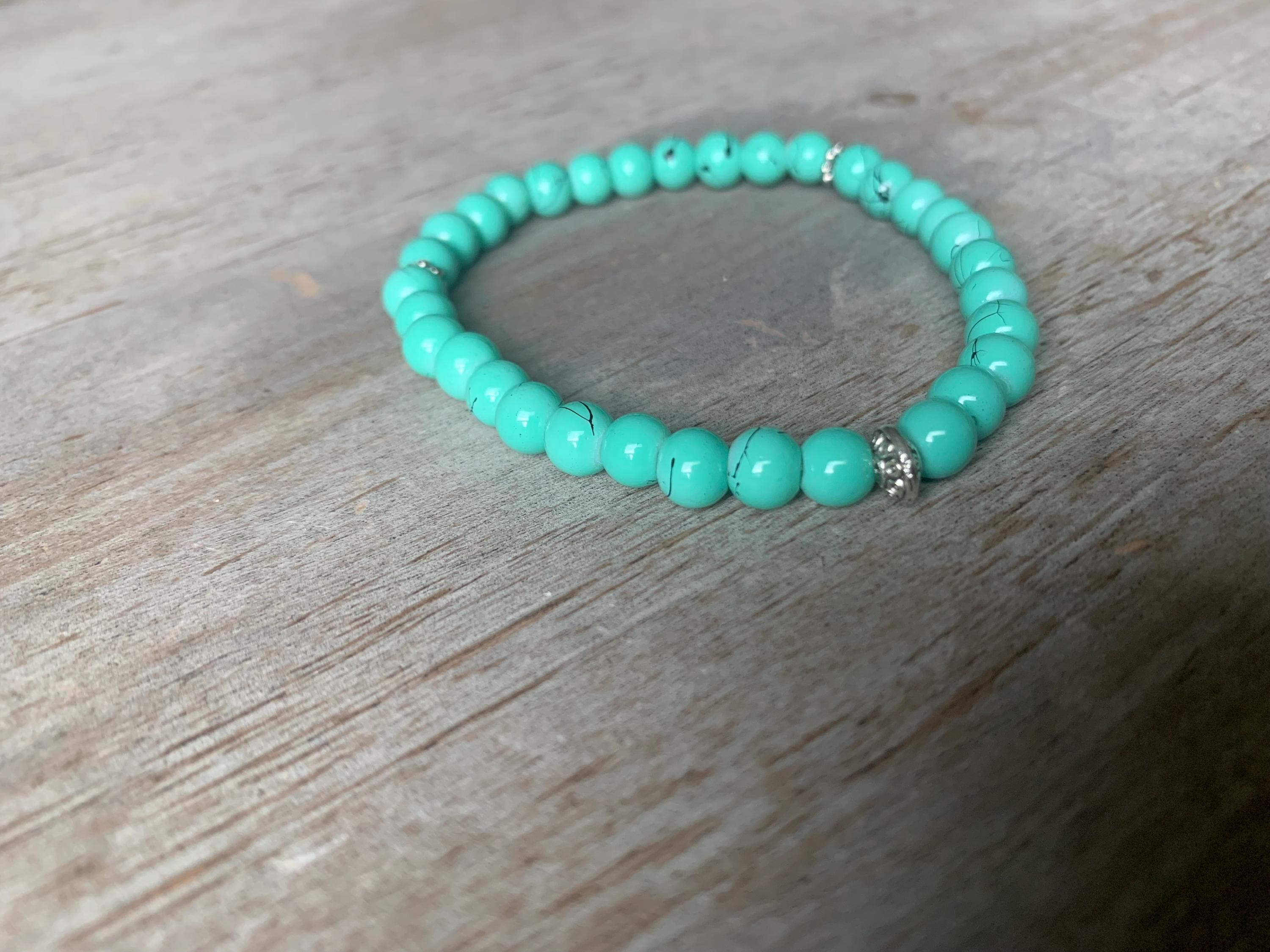 Teal and Black Marbled Glass Bead Tasbih Bracelet (33 Beads) - image 5