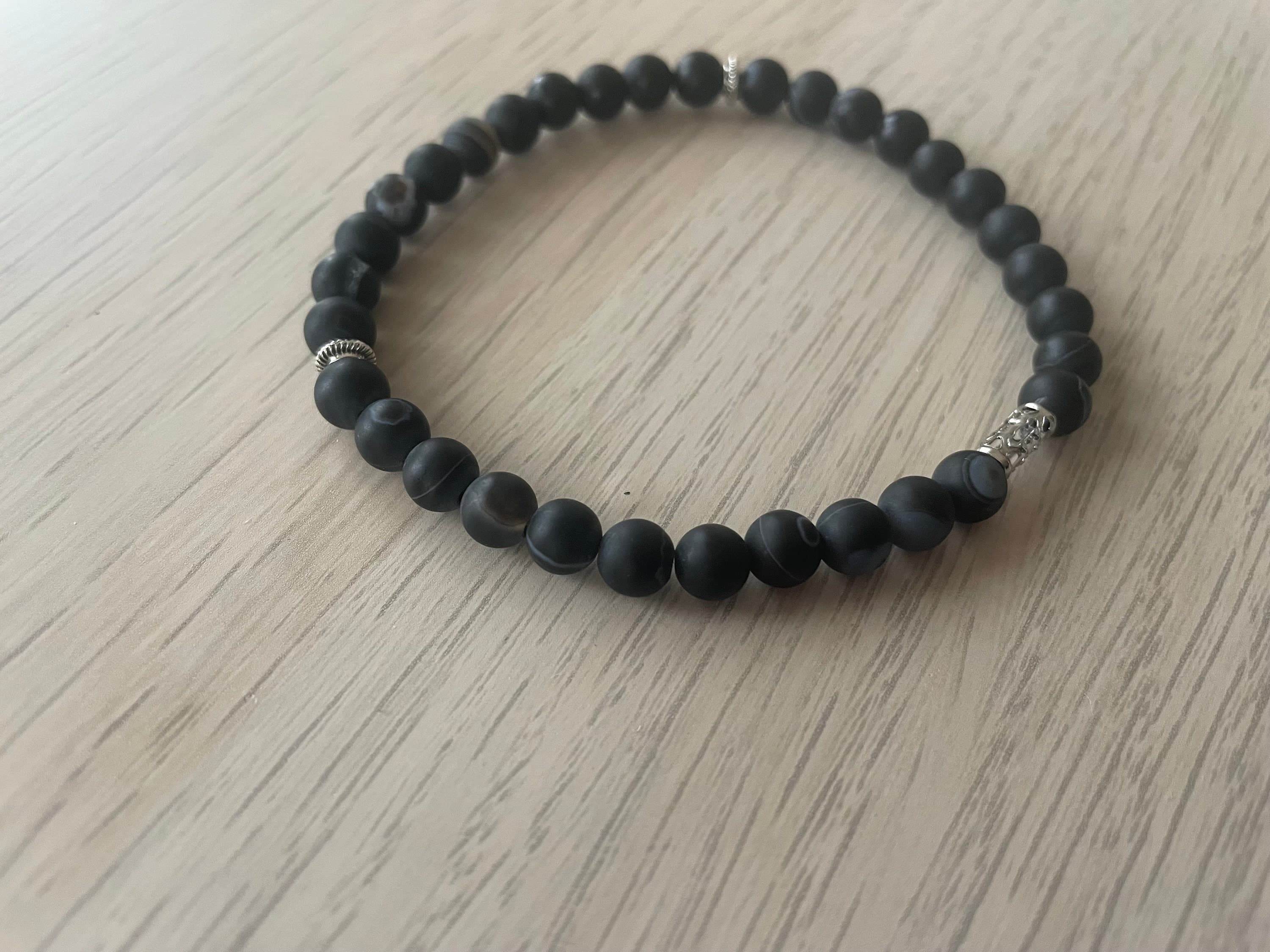 Matte Black Banded Agate Tasbih Bracelet (33 Beads) - image 5