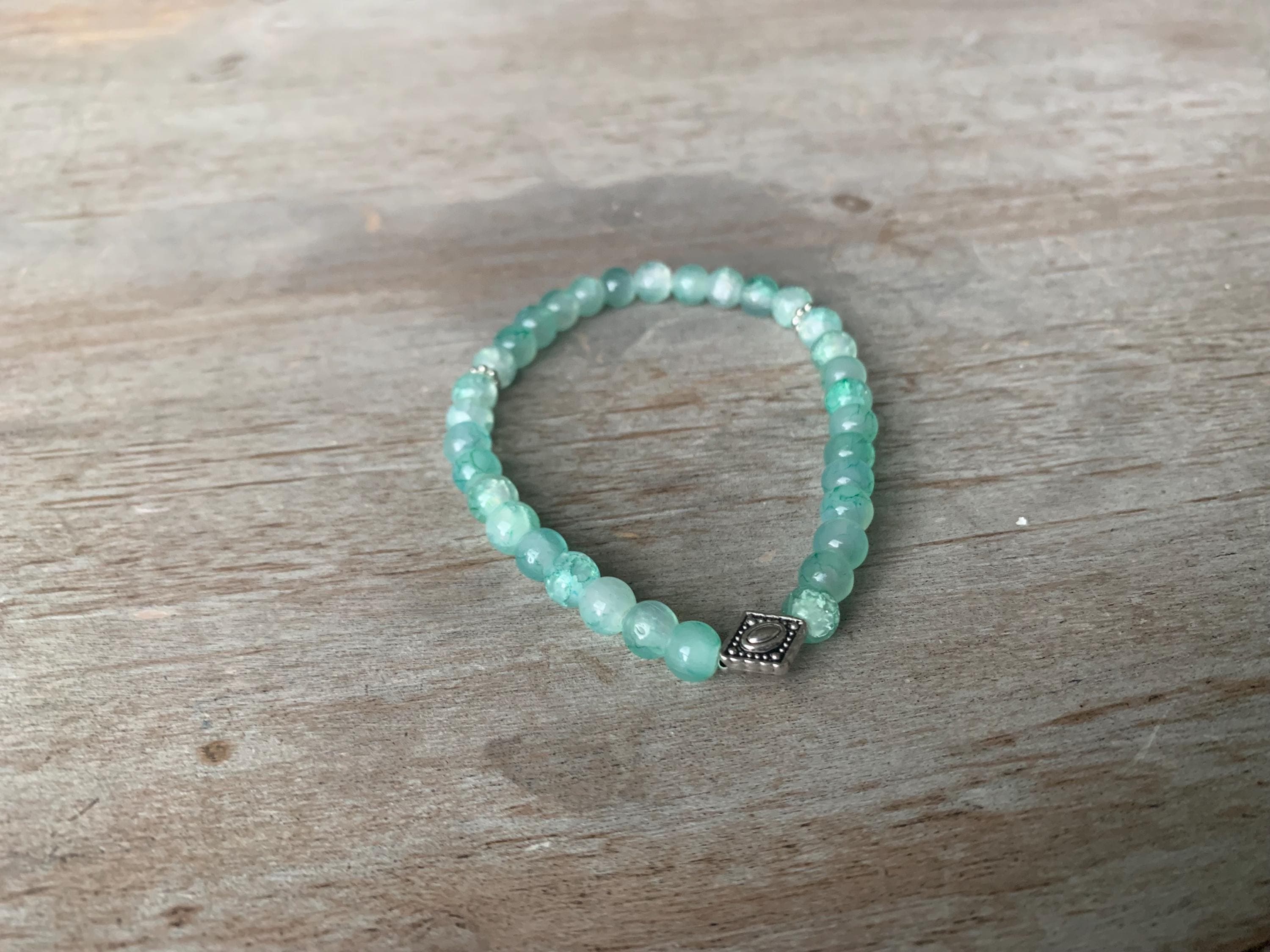 Light Teal Cracked Glass Bead Tasbih Bracelet (33 Beads) - image 4
