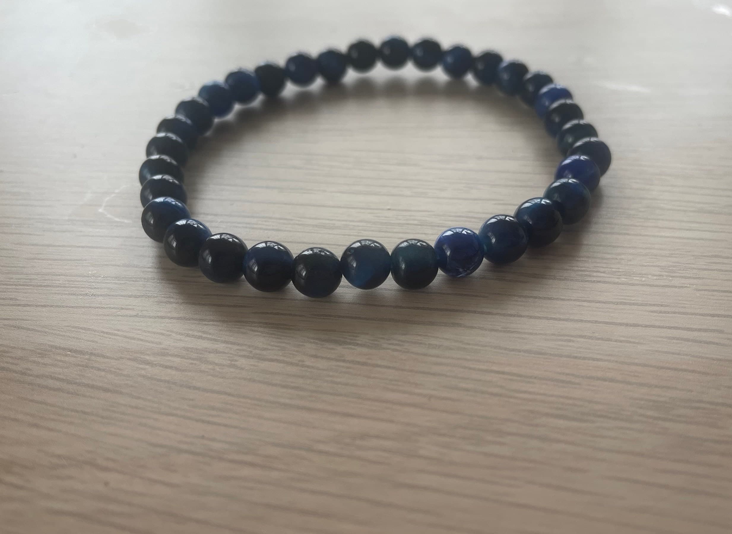 Dark Blue Tiger's Eye Beaded Bracelet (33 Beads) - image 4