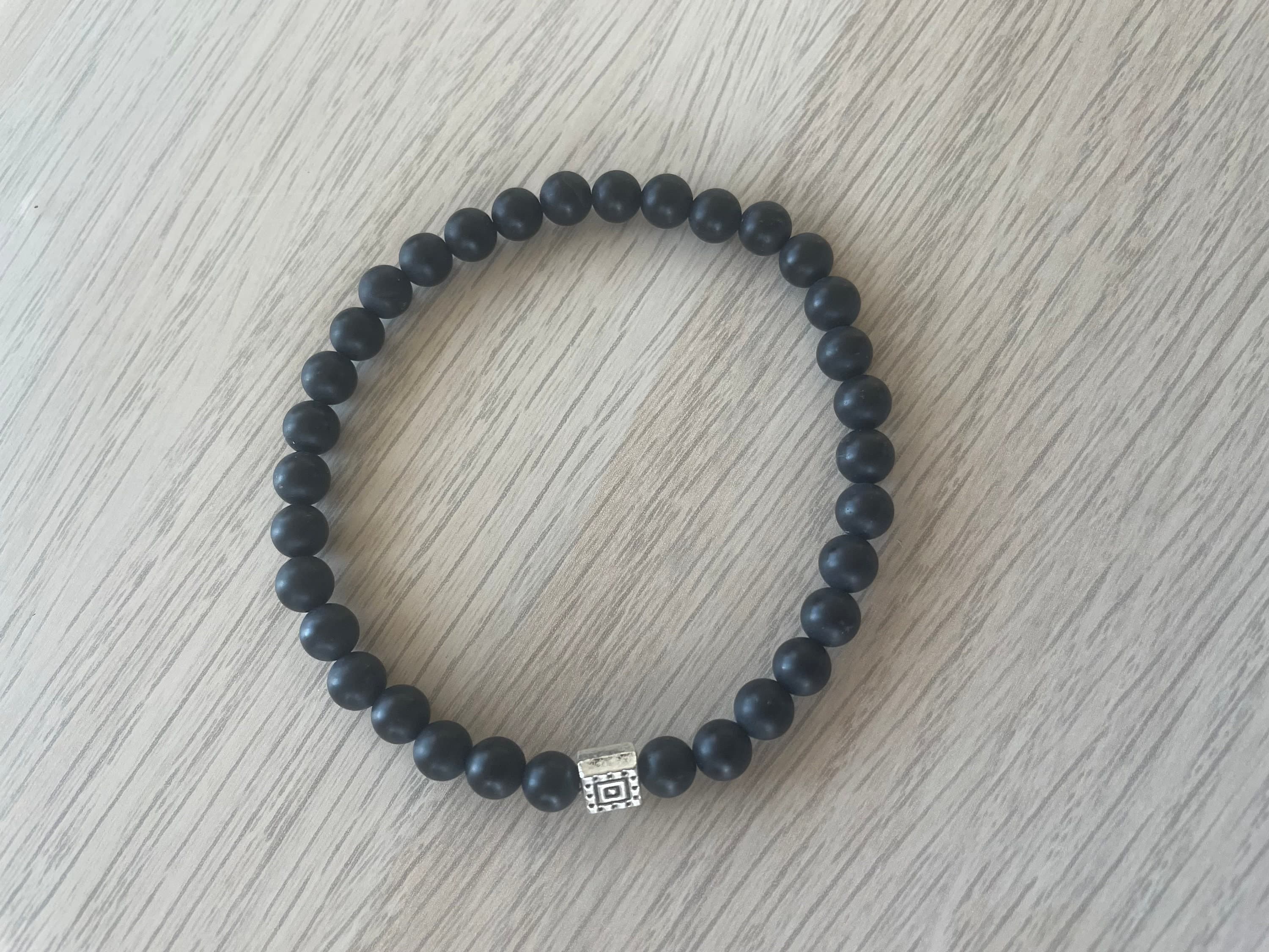 Black Onyx Bracelet (33 beads) with Square Spacer - image 3