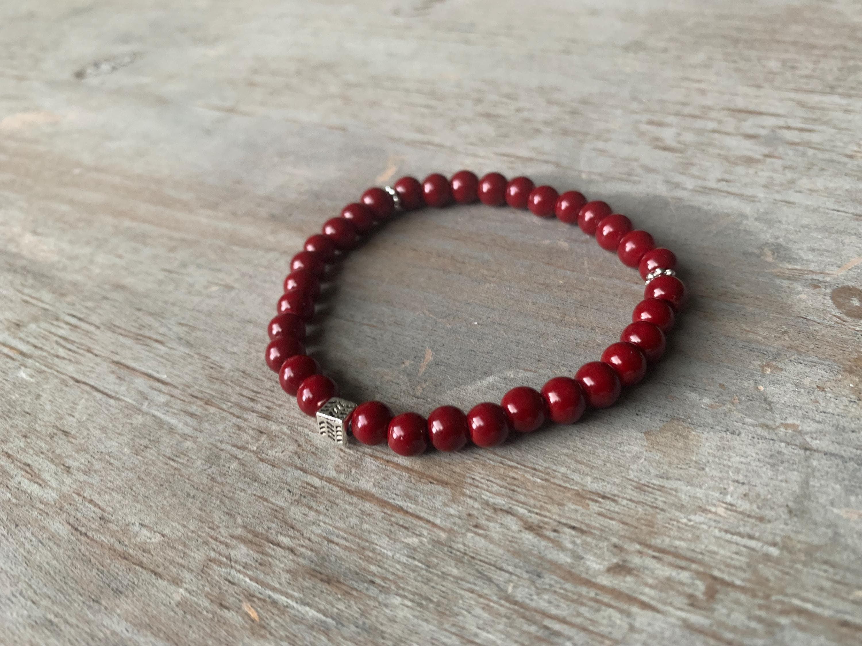 Dark Red Glass Bead Tasbih Bracelet (33 Beads)