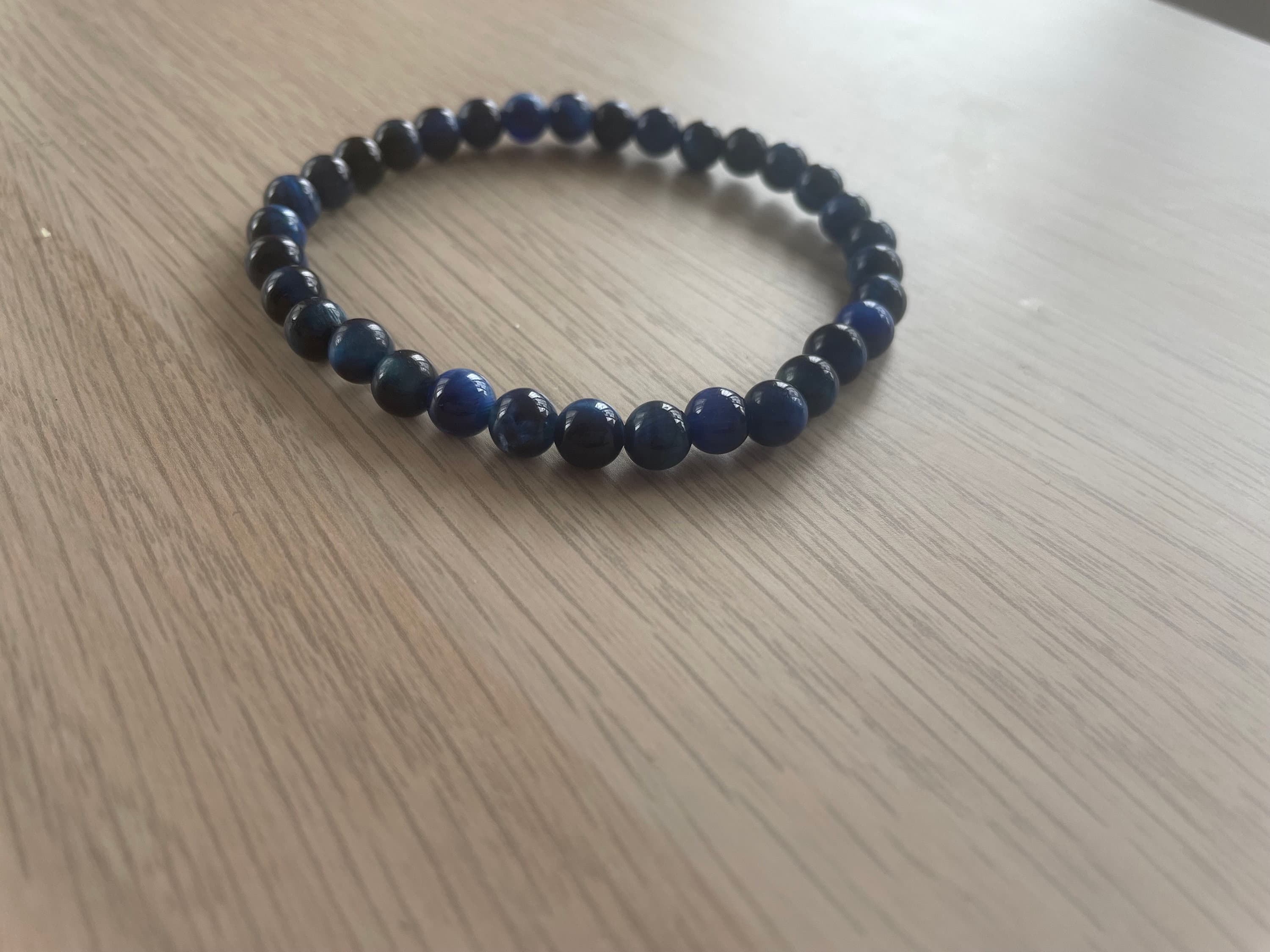 Dark Blue Tiger's Eye Beaded Bracelet (33 Beads)