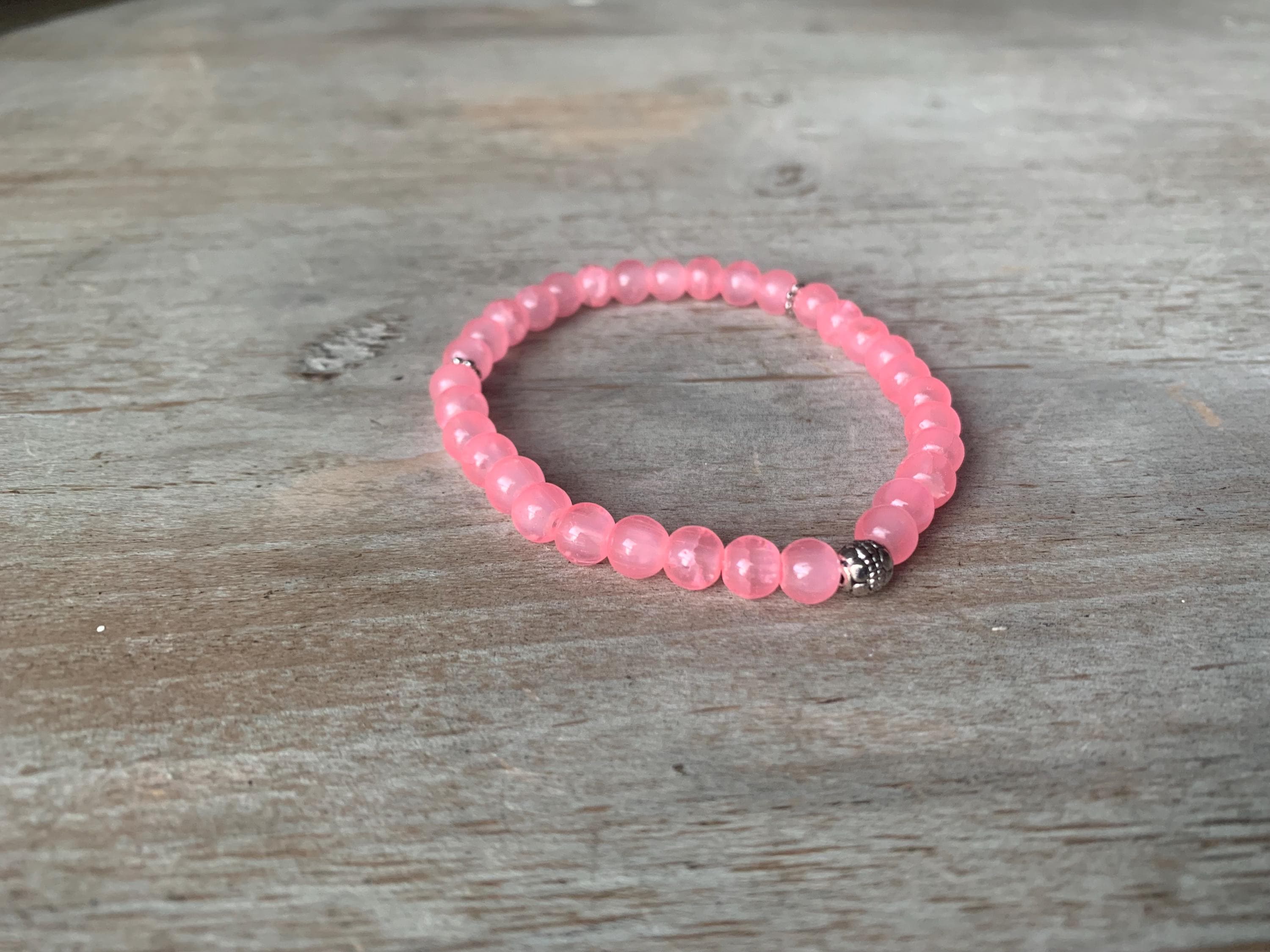 Pink Cracked Glass Bead Tasbih Bracelet (33 Beads)