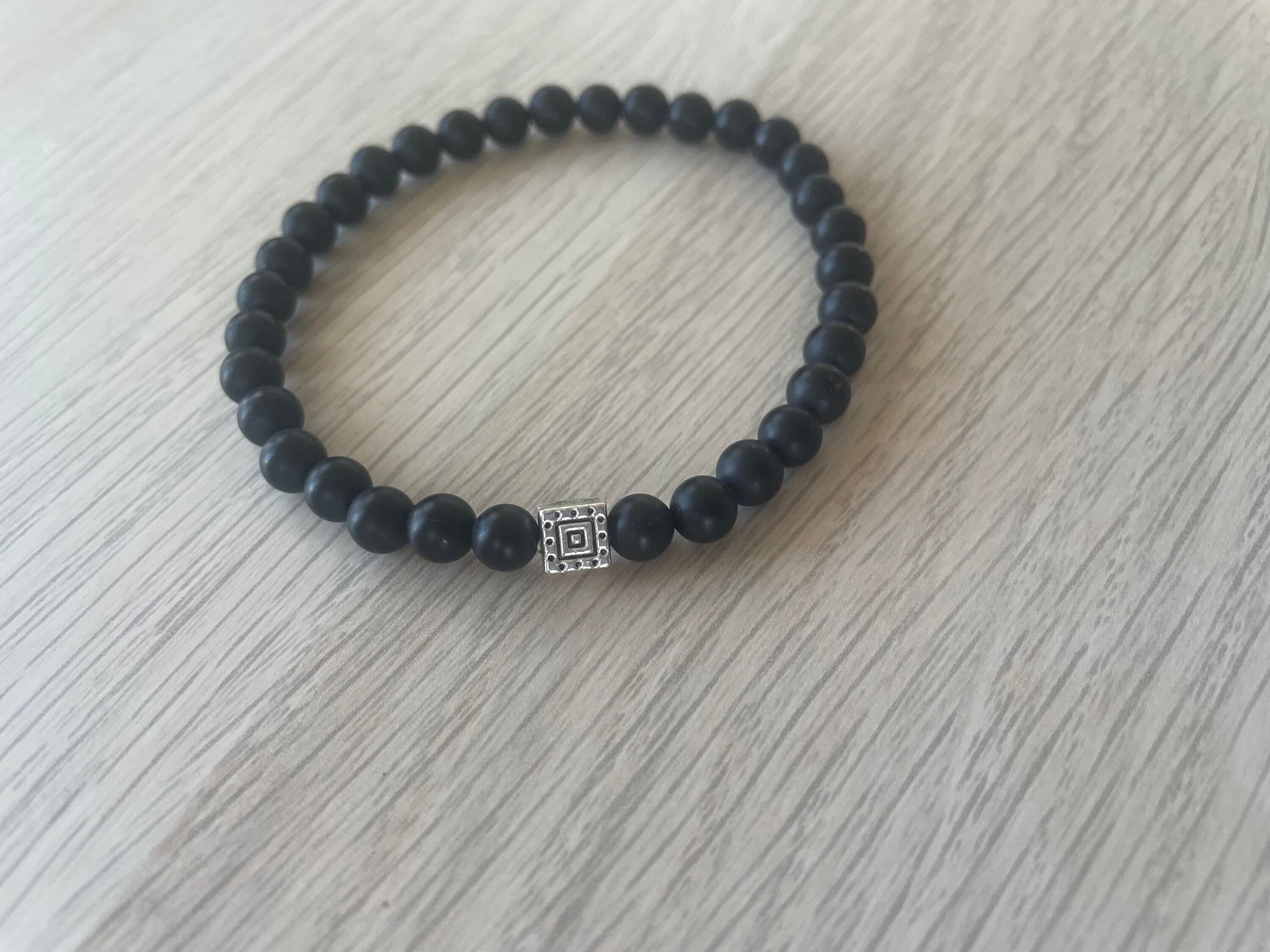 Black Onyx Bracelet (33 beads) with Square Spacer