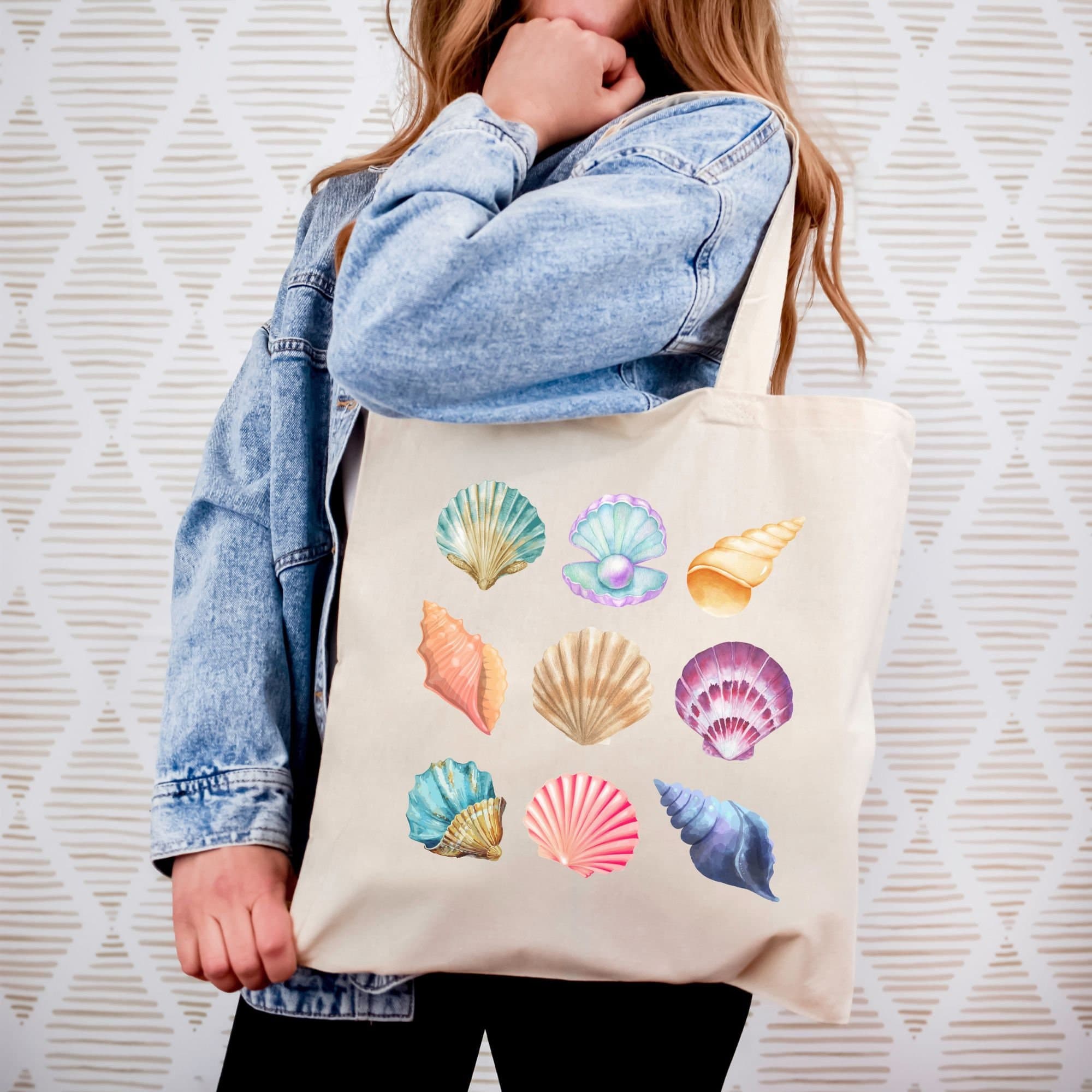 Seashell Canvas Tote Bag: Beach Lover Reusable Shopping Bag