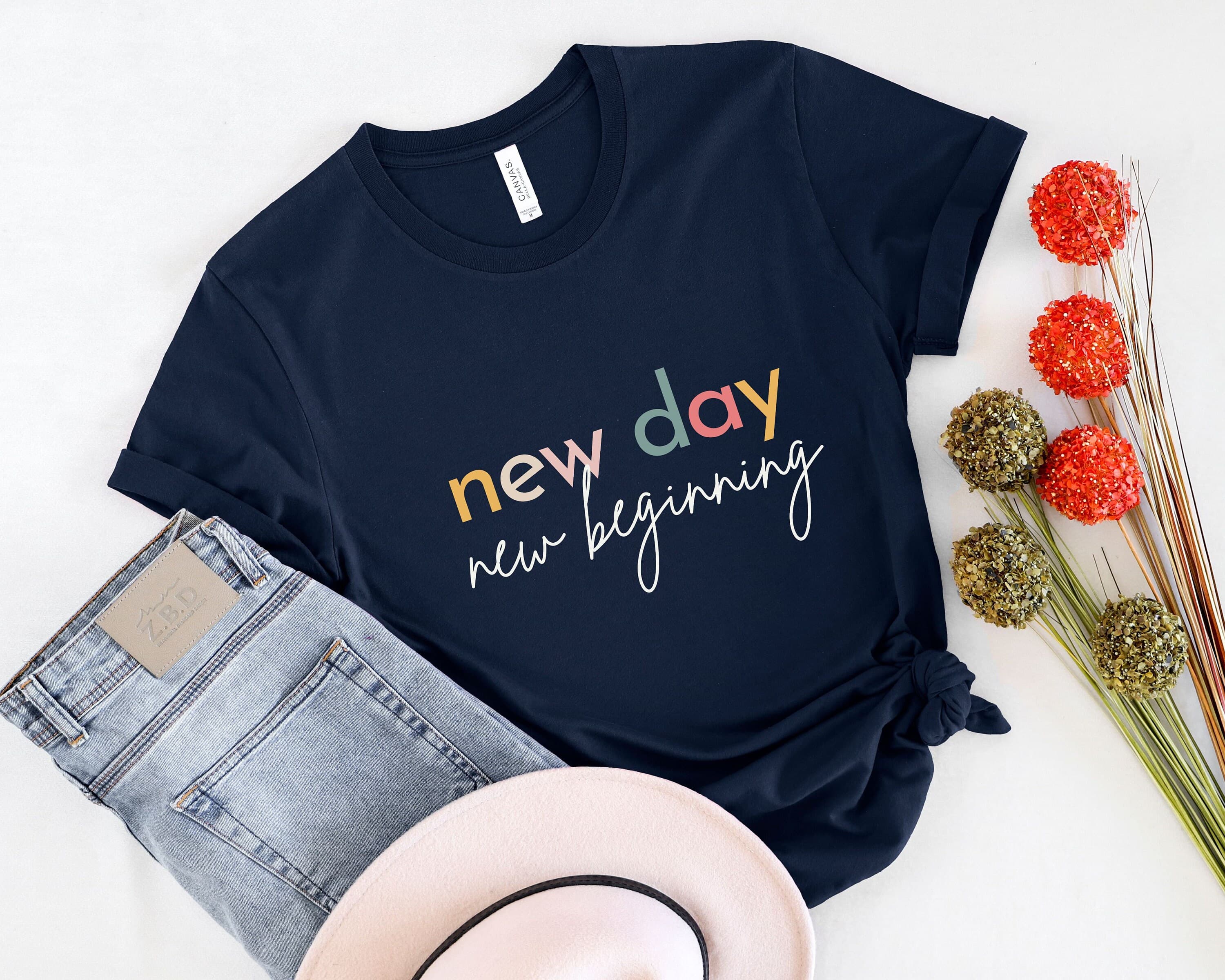New Day New Beginning Shirt - Retro Inspirational Tee - image 4