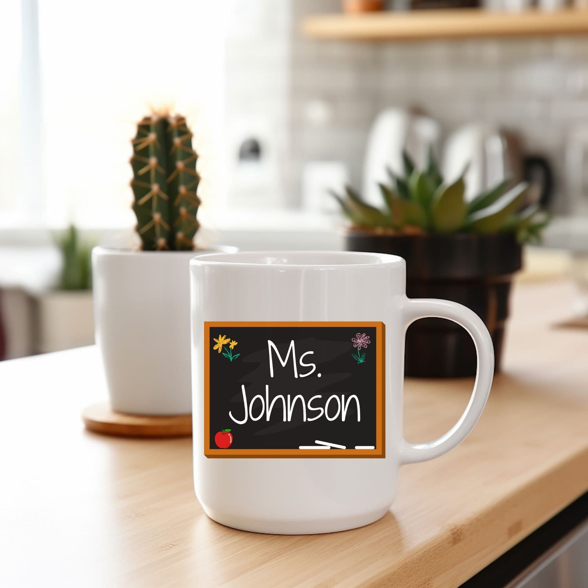 Personalized Teacher Coffee Mug: Chalkboard Design, Custom Name