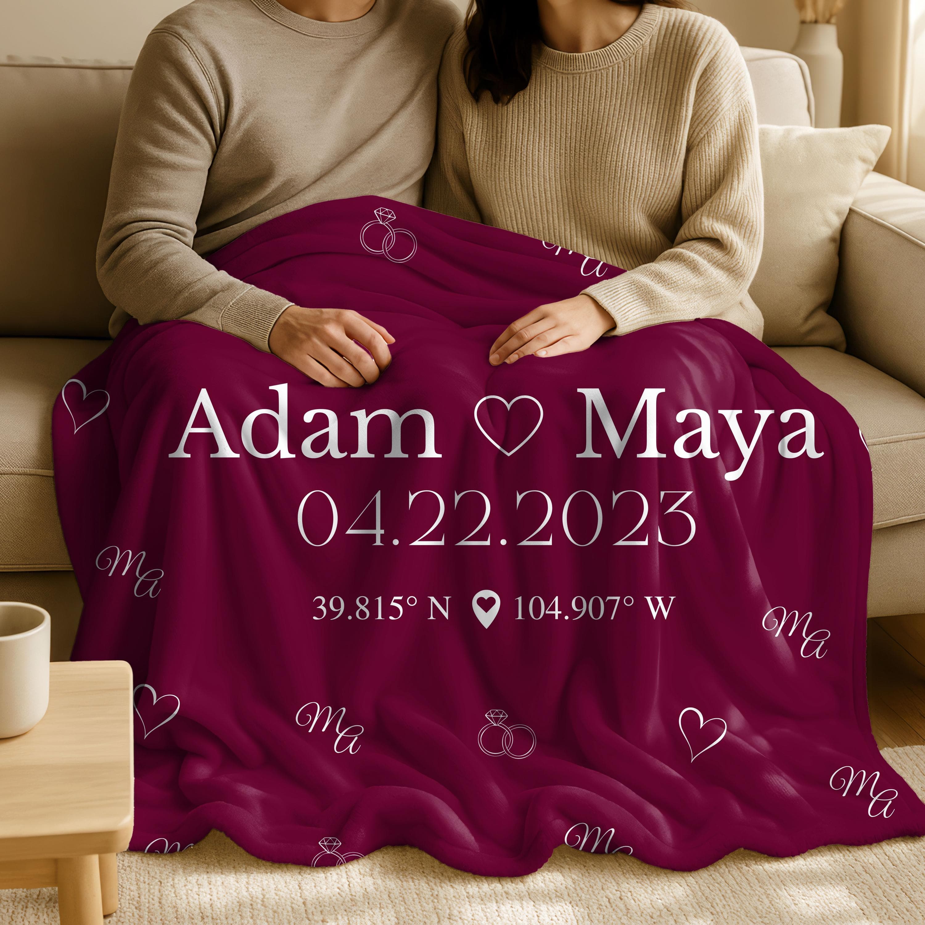 Custom Anniversary Blanket – Names & Date, Arabic English