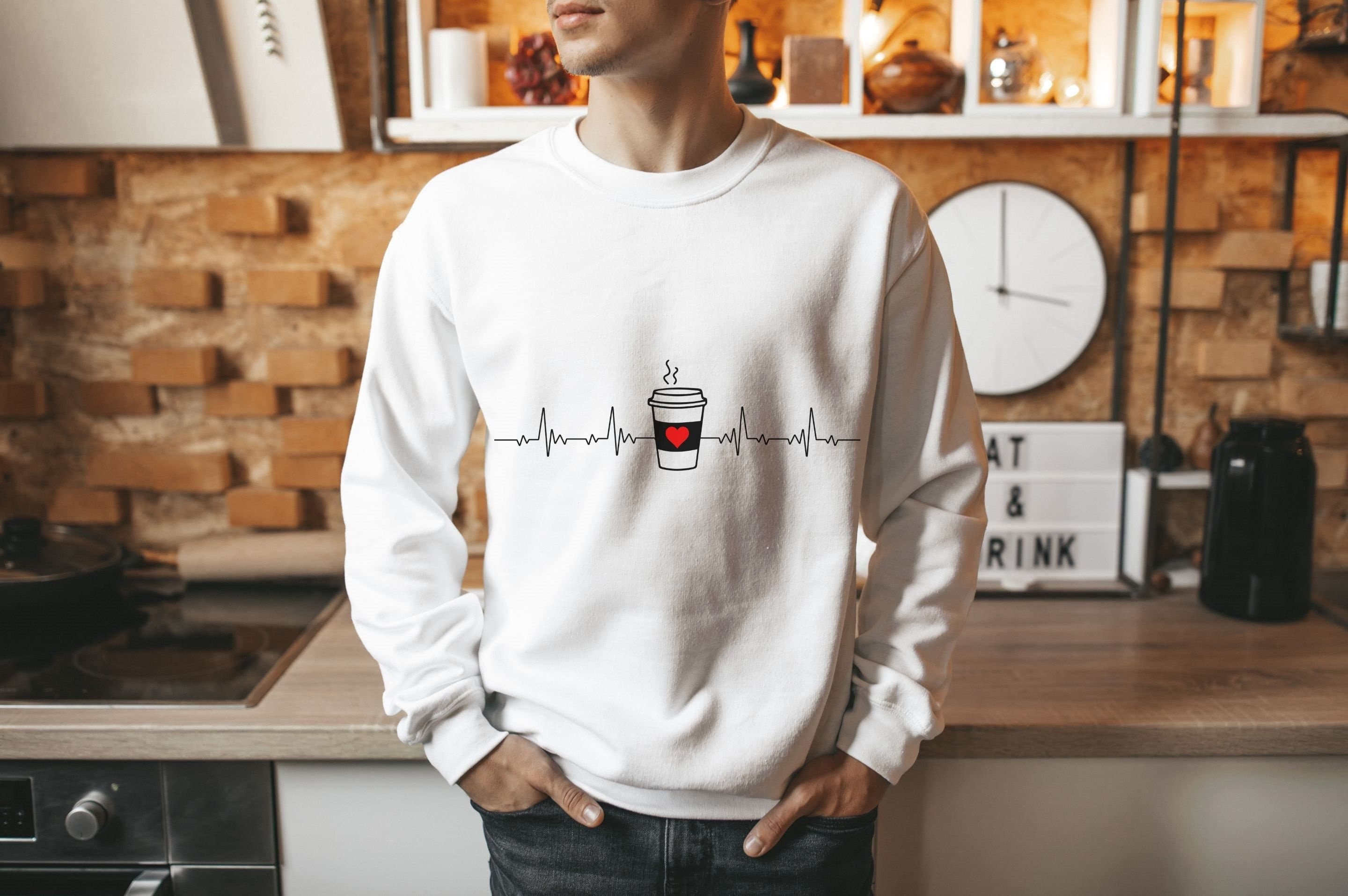 Iced Coffee Heartbeat Sweatshirt, Caffeine Lover Crewneck