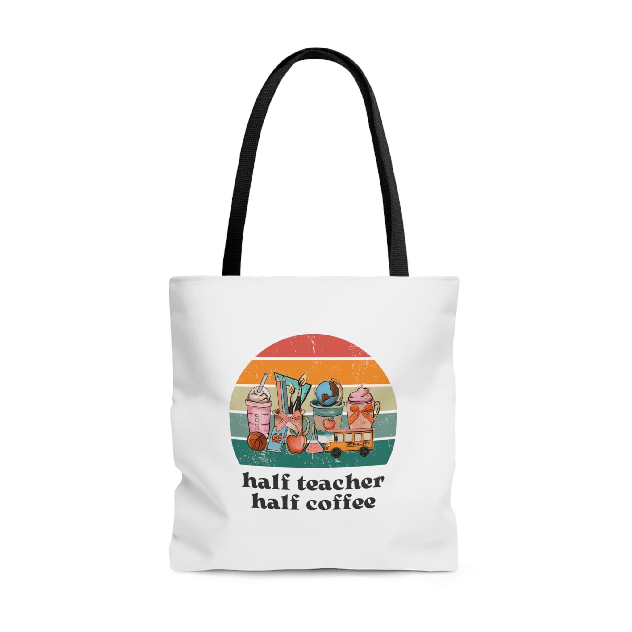 Retro Teacher Tote Bag: Half Coffee, Appreciation Gift - image 3
